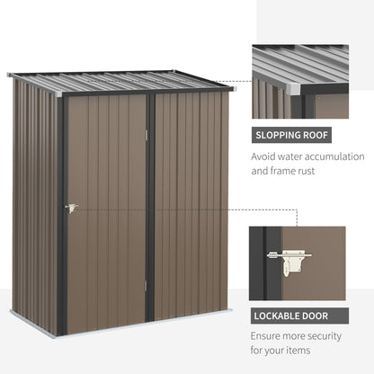 5' x 3' Outdoor Storage Shed, Steel Garden Shed with Single Lockable Door, Tool Storage House for Backyard, Patio, Lawn, Brown Sheds   at Gallery Canada