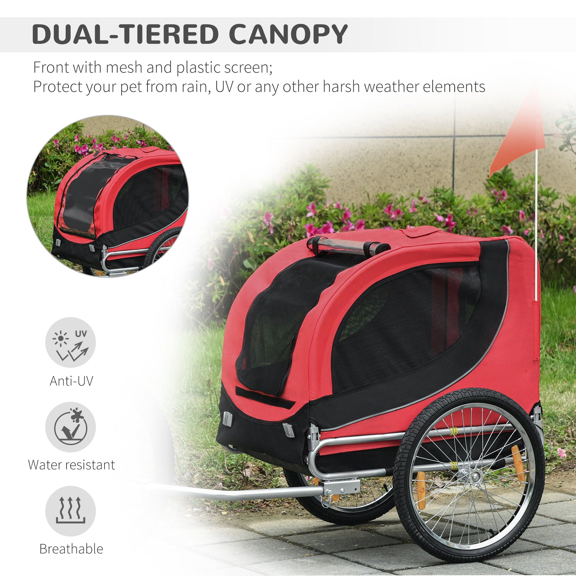 Dog Bike, Trailer Pet Cart, Bicycle Wagon, Travel Cargo, Carrier Attachment with Hitch, Foldable for Travelling, Red Dog Bike Trailers & Strollers   at Gallery Canada