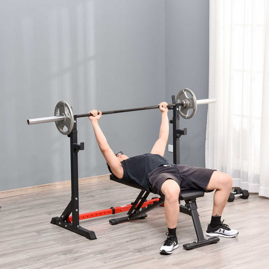 Steel Height and Base Adjustable Barbell Squat Rack and Bench Press - Gallery Canada