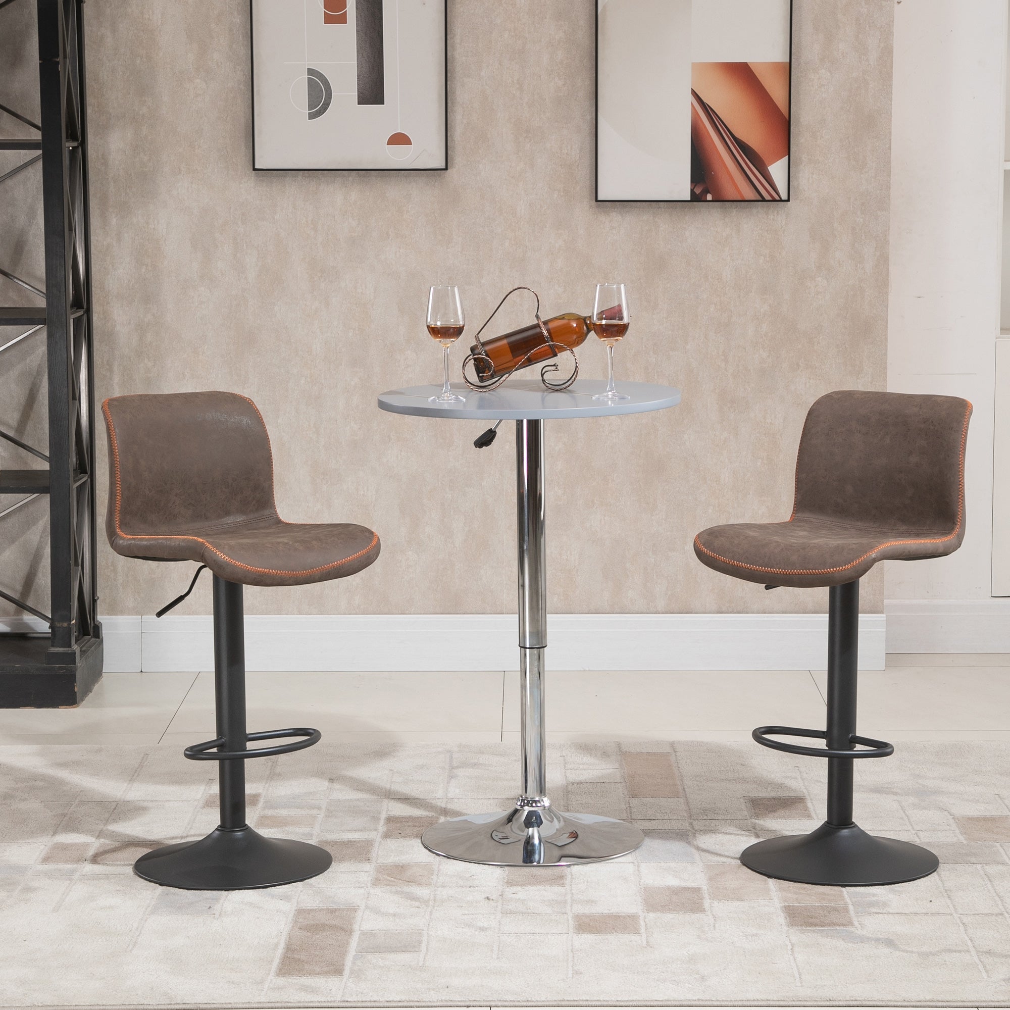 Adjustable Swivel Counter Height Bar Stools with Footrest, PU Leather, Brown Bar Stools   at Gallery Canada