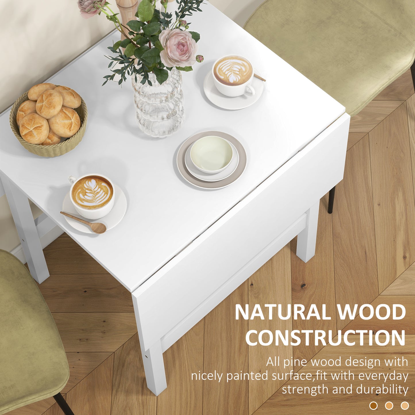 Solid Wood Kitchen Table, Farmhouse Drop Leaf Tables for Small Spaces, Folding Dining Table, White Bar Tables & Dining Tables   at Gallery Canada