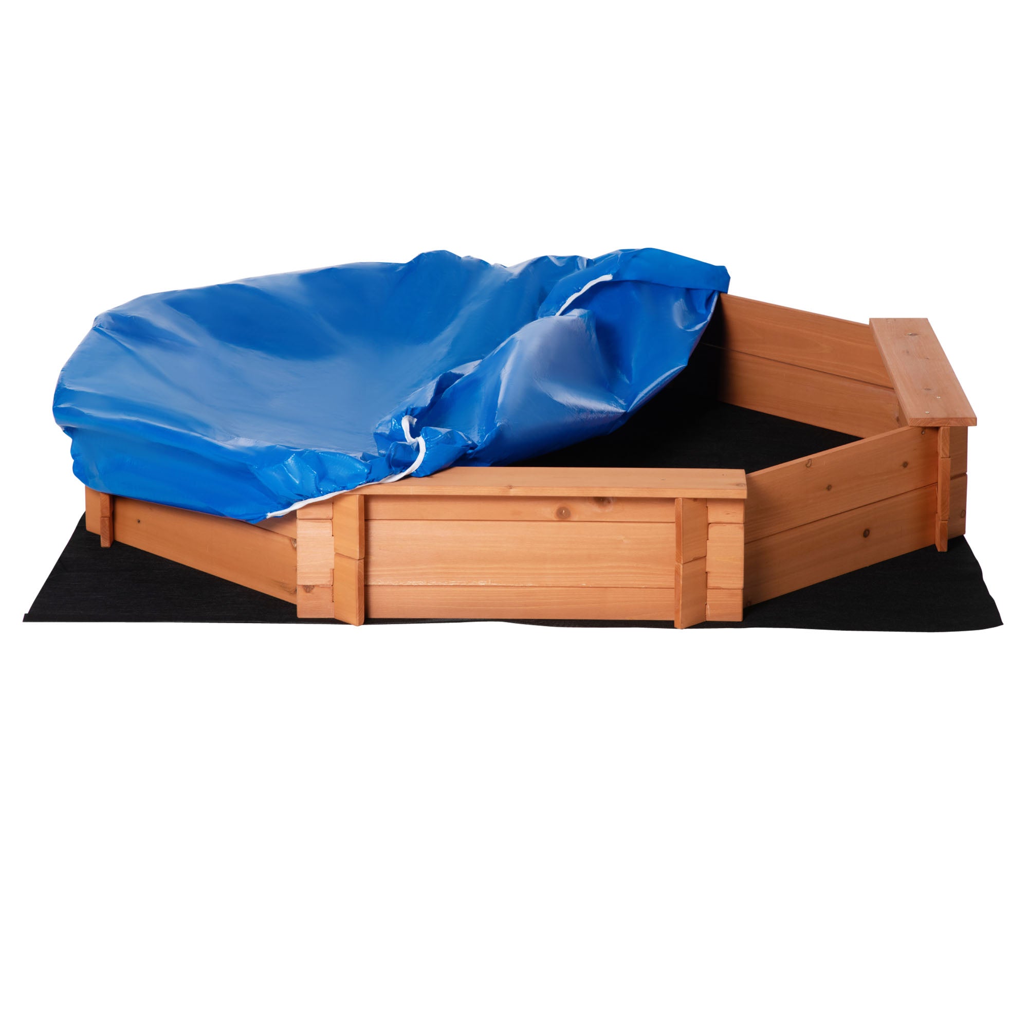 Kids Sandbox with Cover and Seat, Outdoor Children Sand Playset for Backyard, Boys and Girls, Red, 55