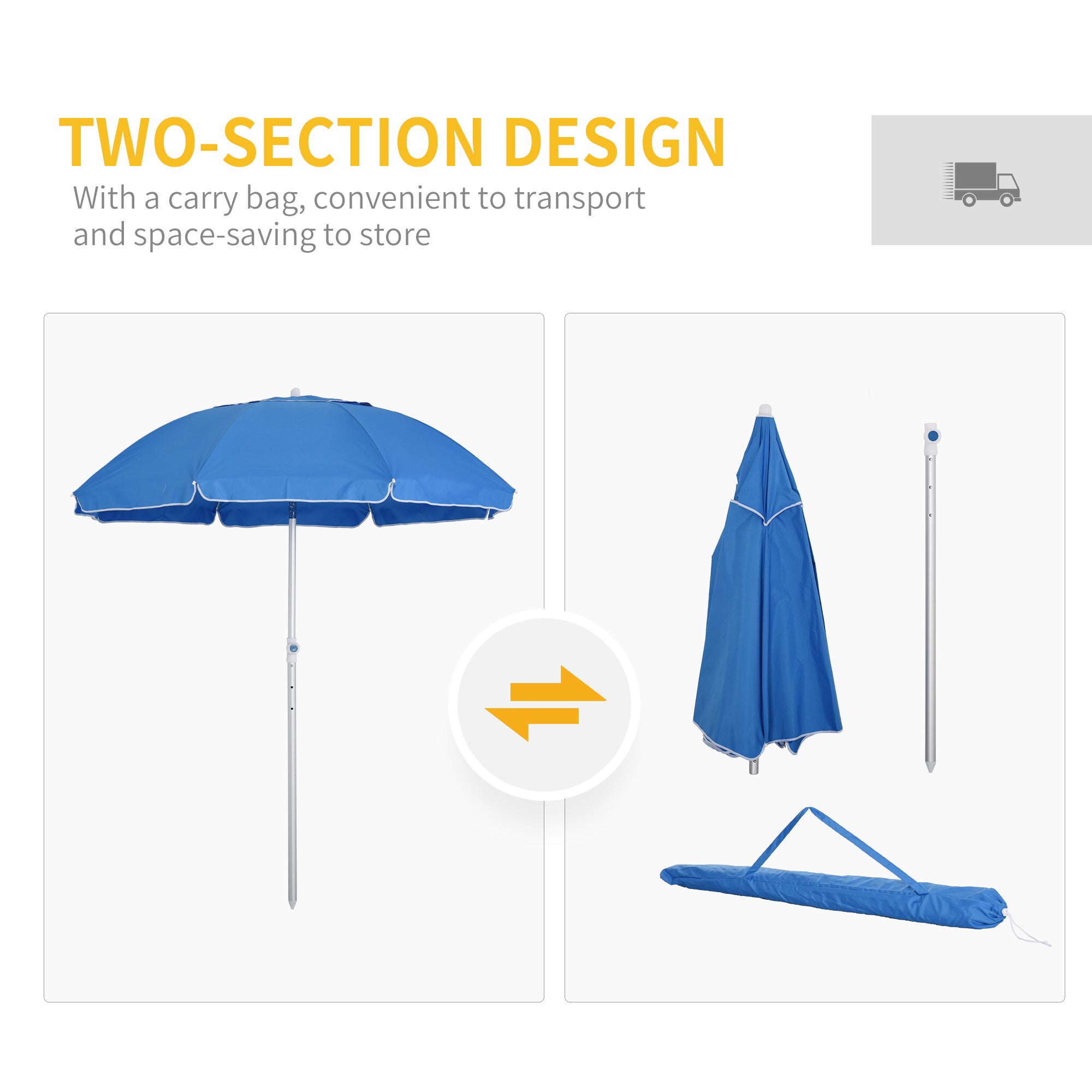 Arc. 6.4ft Beach Umbrella with Aluminum Pole Pointed Design Adjustable Tilt Carry Bag for Outdoor Patio Blue Beach Umbrellas   at Gallery Canada