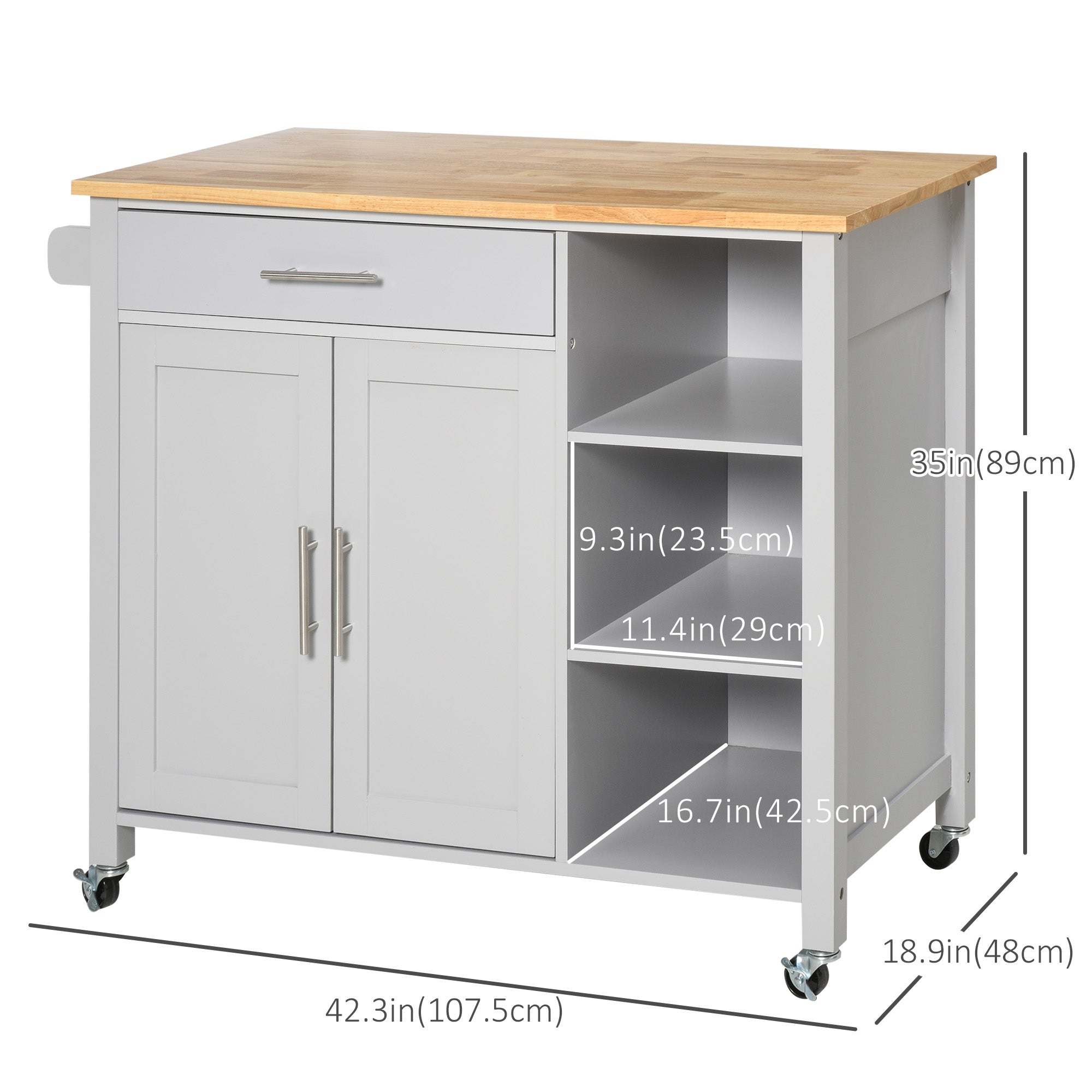 Wooden Rolling Kitchen Island on 360° Swivel Wheels Dining Cart with Drawer for Kitchen, Grey Kitchen Islands & Kitchen Carts   at Gallery Canada