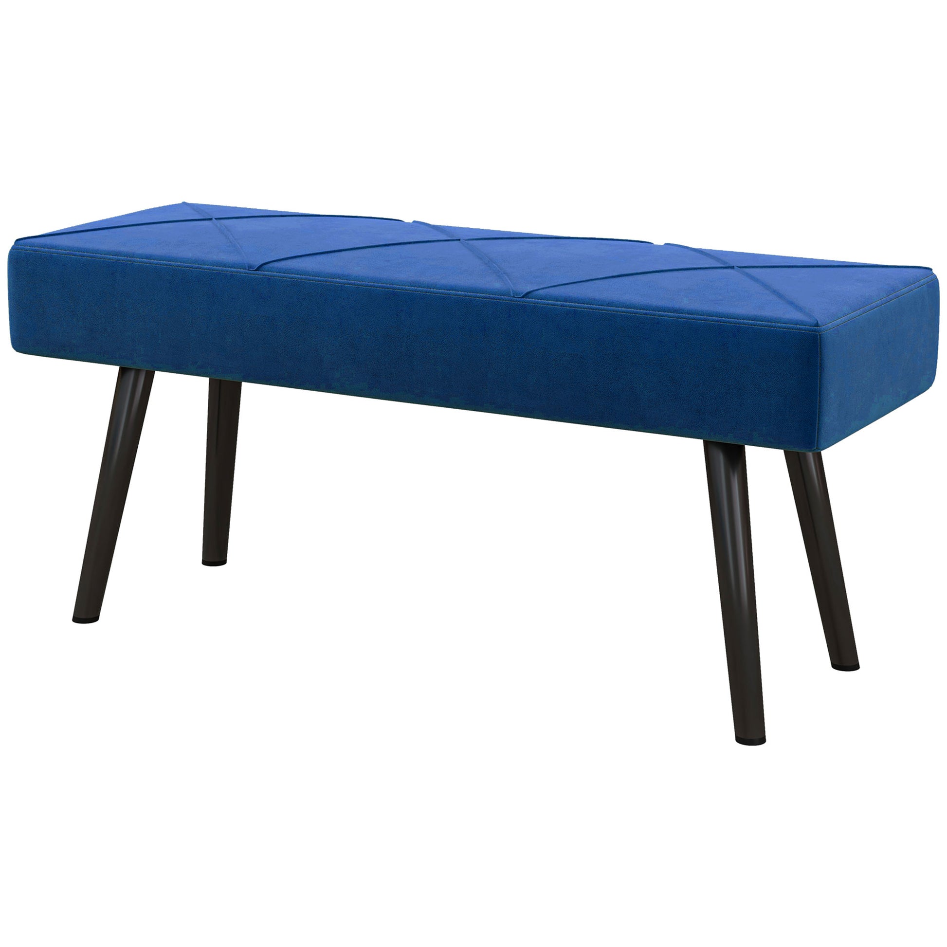 39 Inches Upholstered Bedroom Bench, Modern End of Bed Bench with Steel Legs, Dark Blue Storage Ottomans & Benches   at Gallery Canada