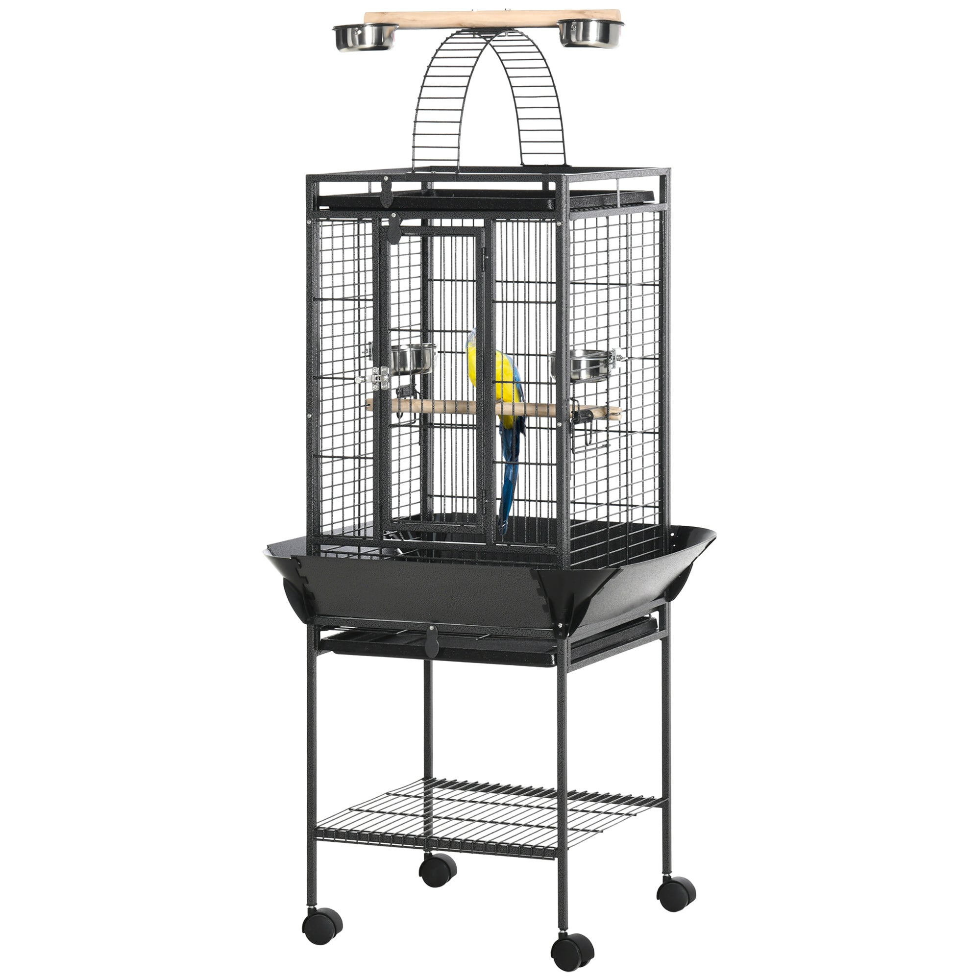 61.5 Inch Bird Cage Parakeet House for Cockatiel with Stand, Pull Out Tray, Play Top, Storage Shelf, Wood Perch, Food Container Bird Cages at Gallery Canada