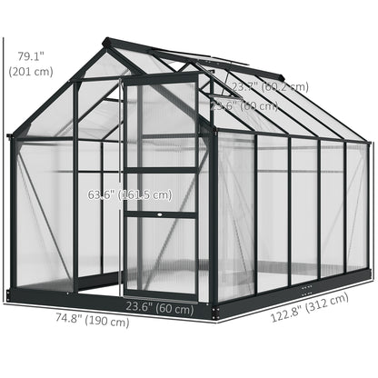 6' x 10' x 6.6' Polycarbonate Greenhouse, Walk-In Green House Kit Garden, Plants Grow, Galvanized Sheet Aluminum Frame with Rain Gutter, Vents and Sliding Door, Grey Walk In Greenhouses at Gallery Canada