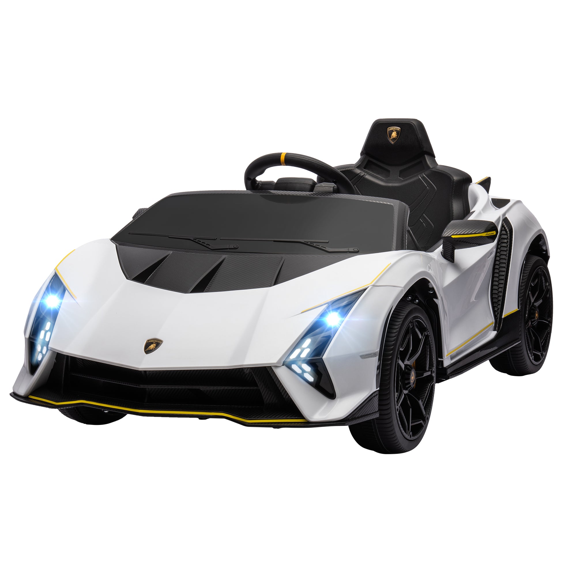 12V Lamborghini Autentica Licensed Kids Car with Remote Control, 4 Wheels Spring Suspension, Soft Start, White Electric Toy Cars   at Gallery Canada