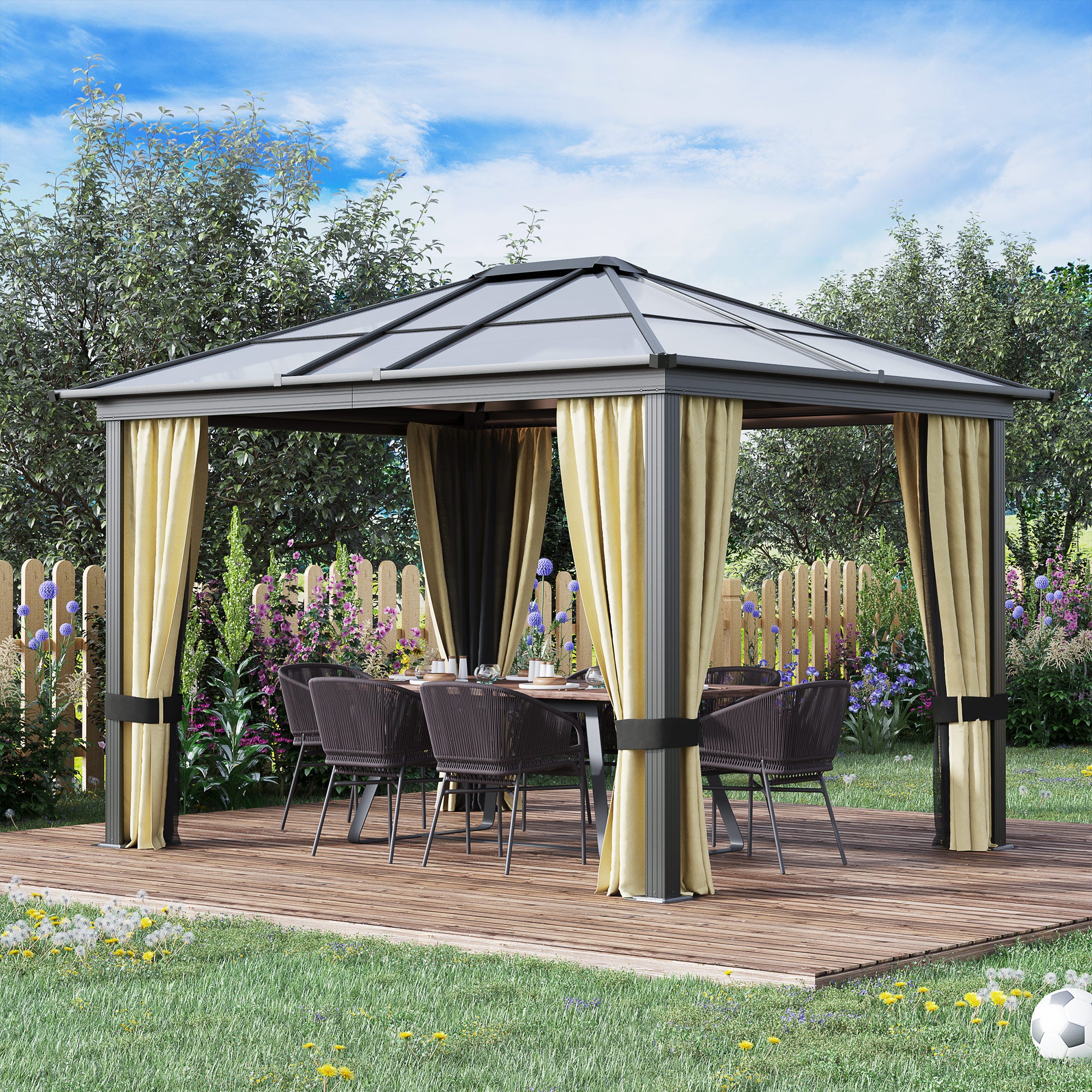 10' x 12' Hard Top Gazebo Canopy Sunshelter Waterproof Sun Shade with Sidewalls and Mosquito Netting Gazebos at Gallery Canada