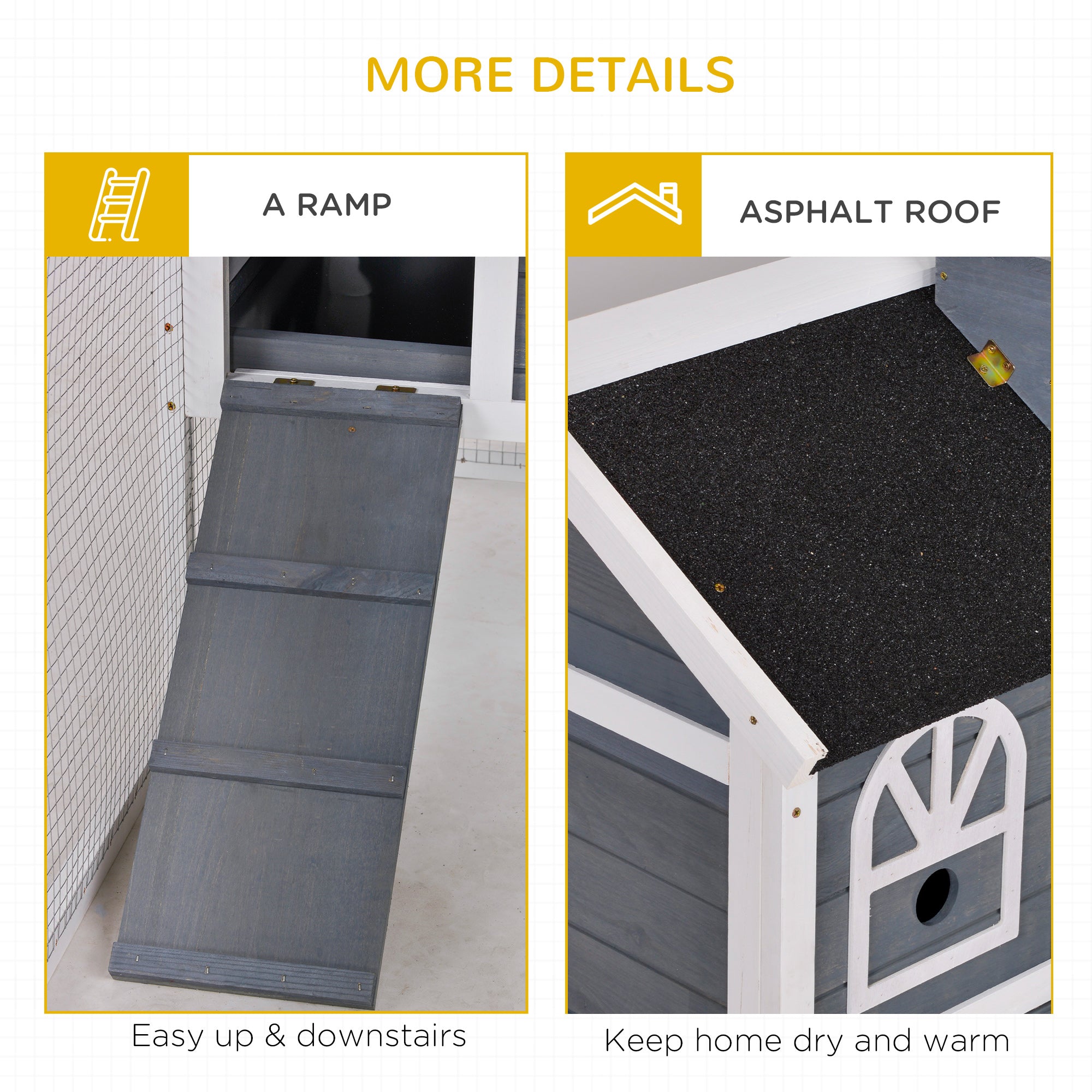 Wooden Rabbit Hutch with Run, Tray, Ramp, Asphalt Roof, Grey Rabbit Hutch   at Gallery Canada