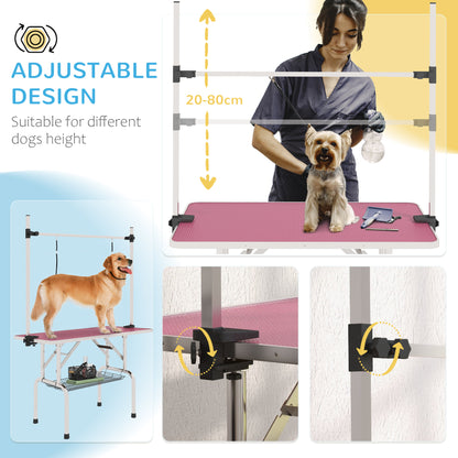 Adjustable Dog Grooming Table with 2 Safety Slings, Storage Basket, Pink Dog Grooming Tables   at Gallery Canada