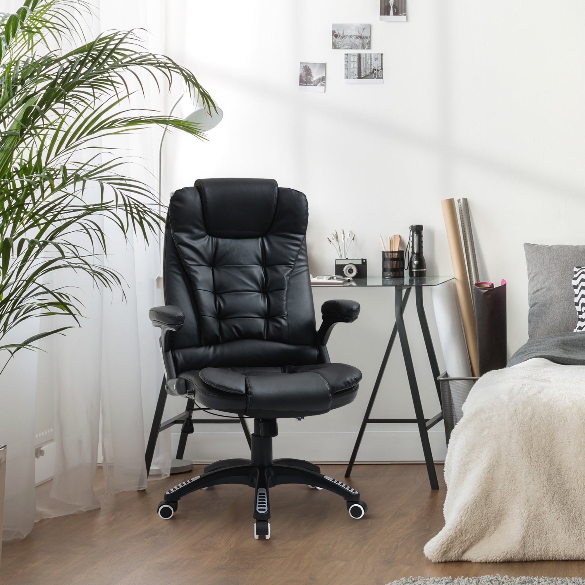 Executive Chair PU Leather Recliner Office Chair, with Swivel Wheels, Arm, Adjustable Height, High Back, Black Executive & Manager Chairs at Gallery Canada