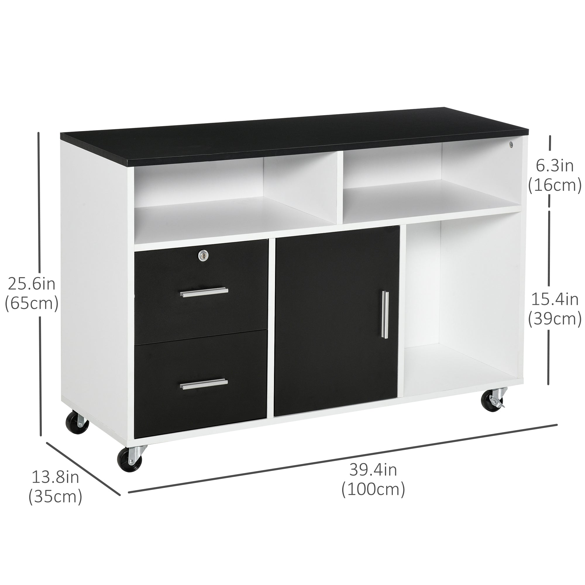 Lateral Filing Cabinet, Printer Stand Home Office Mobile File Cabinet with Wheels, Lockable Drawer, Black Office Cabinets & Cupboards at Gallery Canada