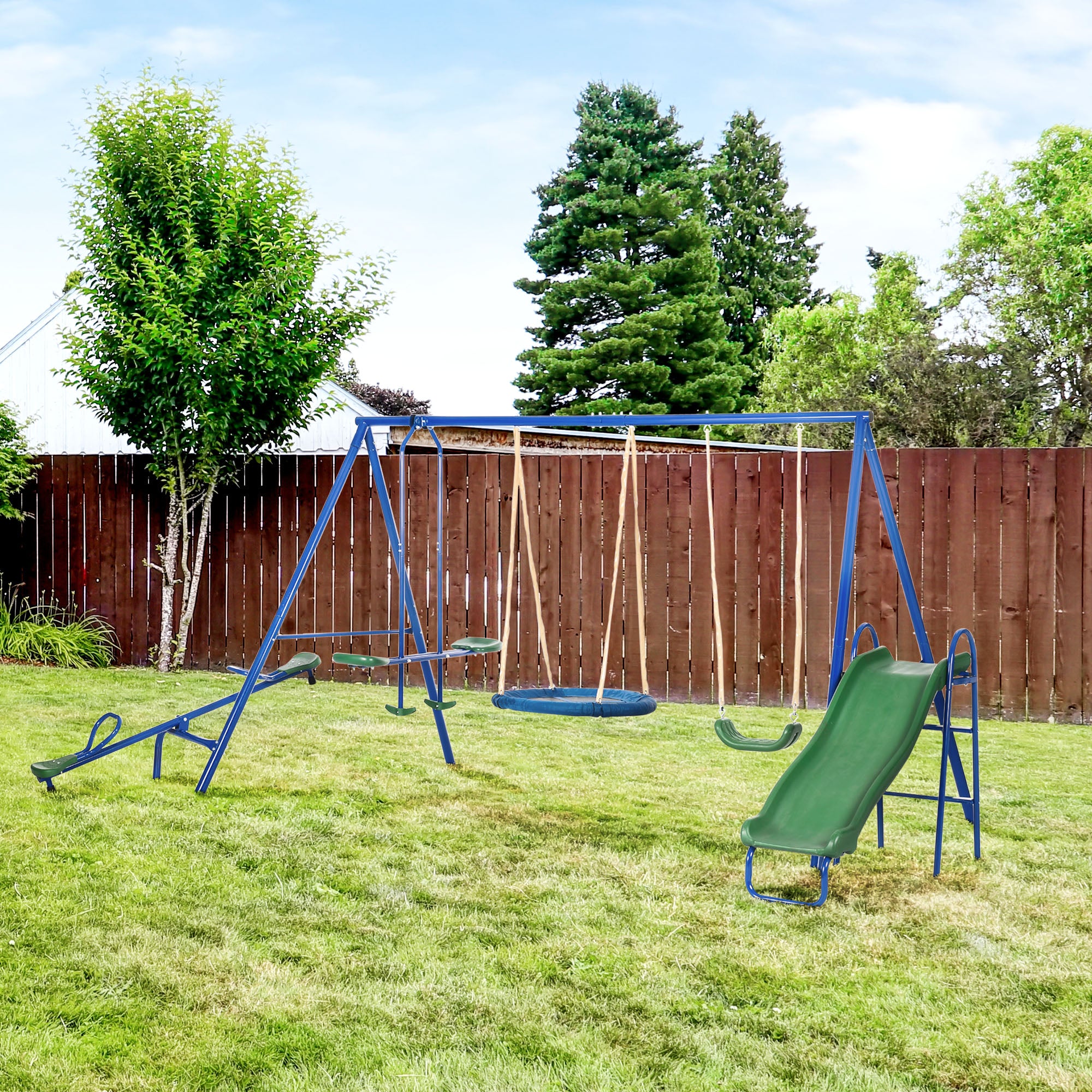 5 in1 Kids Swing Set with Saucer Swing, Slide, Seesaw, Glider, Swing Seat for Backyard, Playground Gym Sets & Swings at Gallery Canada
