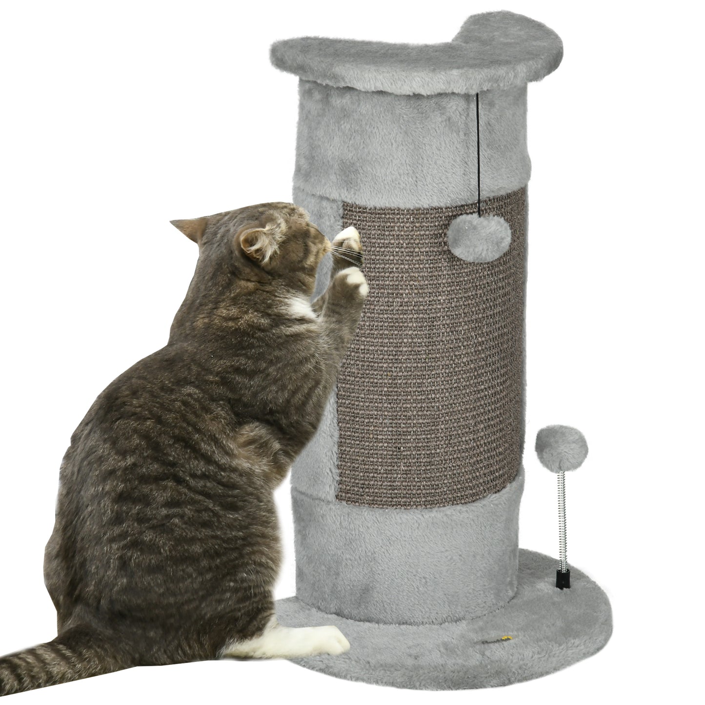 23" Cat Scratching Post with Covered Plush, Play Balls, for Indoor Cats, Grey Cat Posts   at Gallery Canada