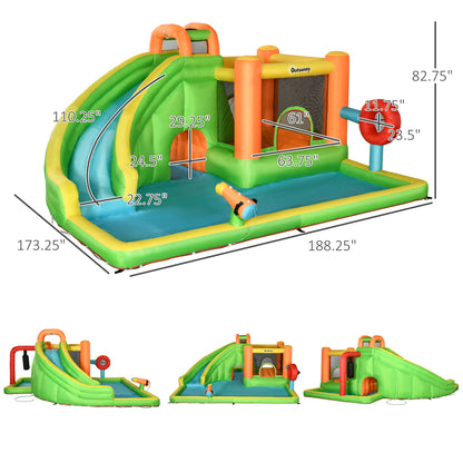 8-in-1 Inflatable Water Slide Bounce House with Pool, Trampoline, 750W Blower, Multi-Color Inflatables   at Gallery Canada