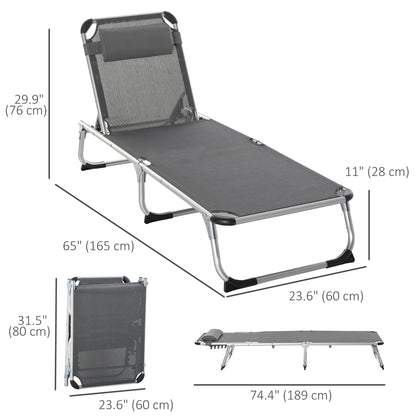 Folding Lounge Chair, Patio Lounger with Headrest, 5-Level Adjustable Backrest, and Aluminum Frame, Grey Lounger Chairs   at Gallery Canada