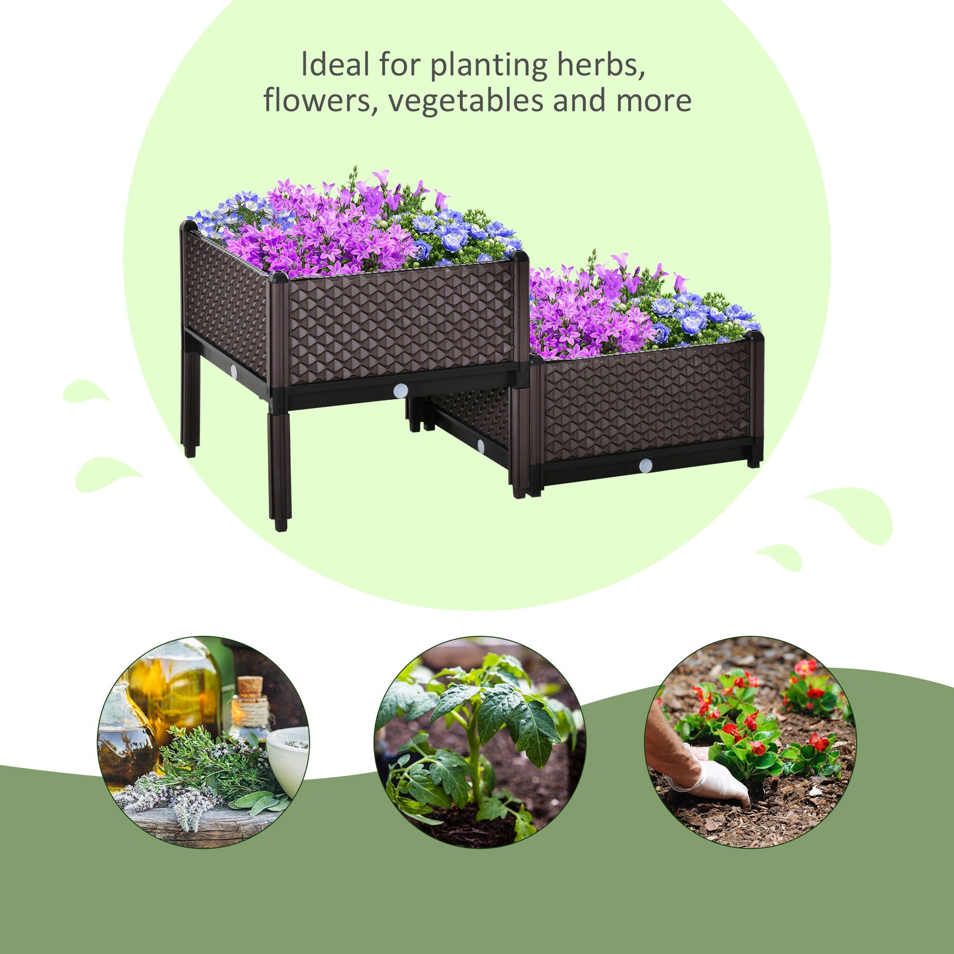 Set of 2 Plastic Raised Garden Bed, Planter Box, Flower Vegetables Planting Container with Self-Watering Design and Drainage Holes for Patio Balcony Elevated Garden Beds   at Gallery Canada