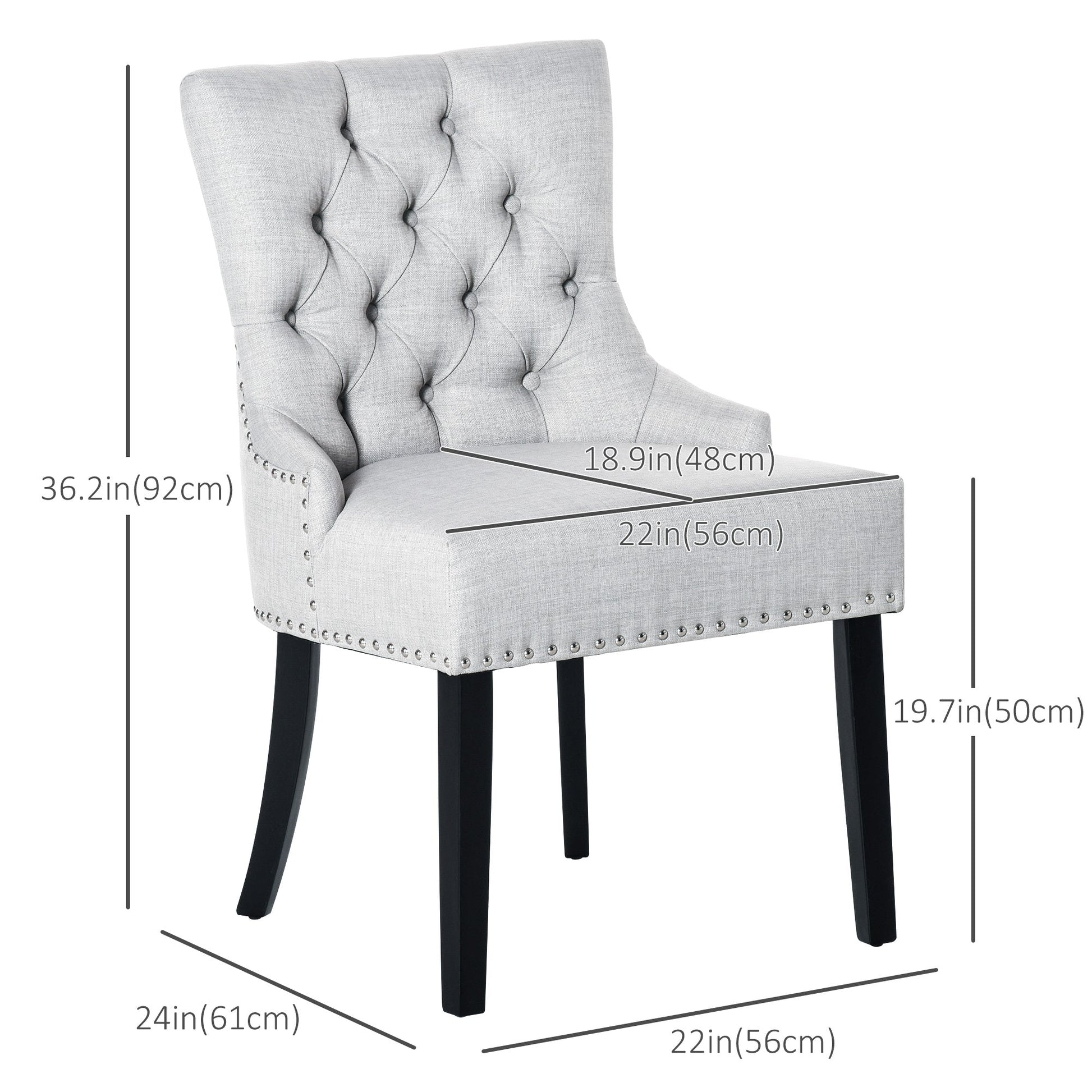 Button-Tufted Dining Chair, Fabric Upholstered Accent Chair with Nailed Trim &; Wood Legs for Living Room, Set of 2, Light Grey Bar Stools   at Gallery Canada