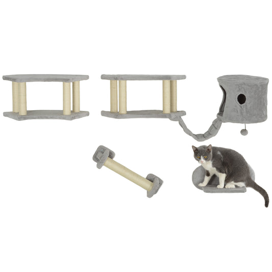 4 Piece Cat Wall Shelves with Scratching Post, Ladder, Condo, Jumping Platforms, Light Grey Cat Climbing Wall at Gallery Canada