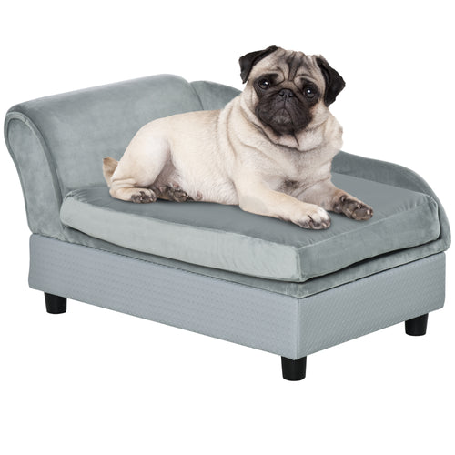 Pet Sofa Dog Couch Chaise Lounge Pet Bed with Storage Function Small Sized Dog Various Cat Sponge Cushioned Bed Lounge, Light Grey