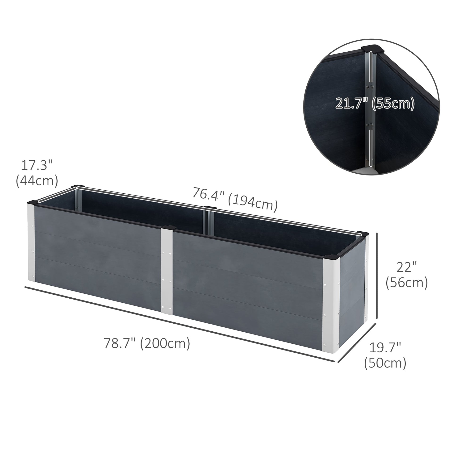 6.6' x 1.6' x 1.8' Elevated Planter Box with Open Bottom, Raised Garden Bed for Vegetables, Flowers, Fruits, Herbs, Grey Raised Garden Beds   at Gallery Canada