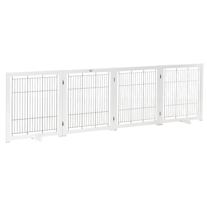 Wooden Dog Gate Foldable Pet Fence for Small &; Medium Dogs 4 Panel with Support Feet Freestanding Safety Barrier for House Doorway Stairs White Houses, Kennels & Pens Multi Colour  at Gallery Canada