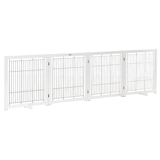 Wooden Dog Gate Foldable Pet Fence for Small &; Medium Dogs 4 Panel with Support Feet Freestanding Safety Barrier for House Doorway Stairs White Houses, Kennels & Pens Multi Colour  at Gallery Canada