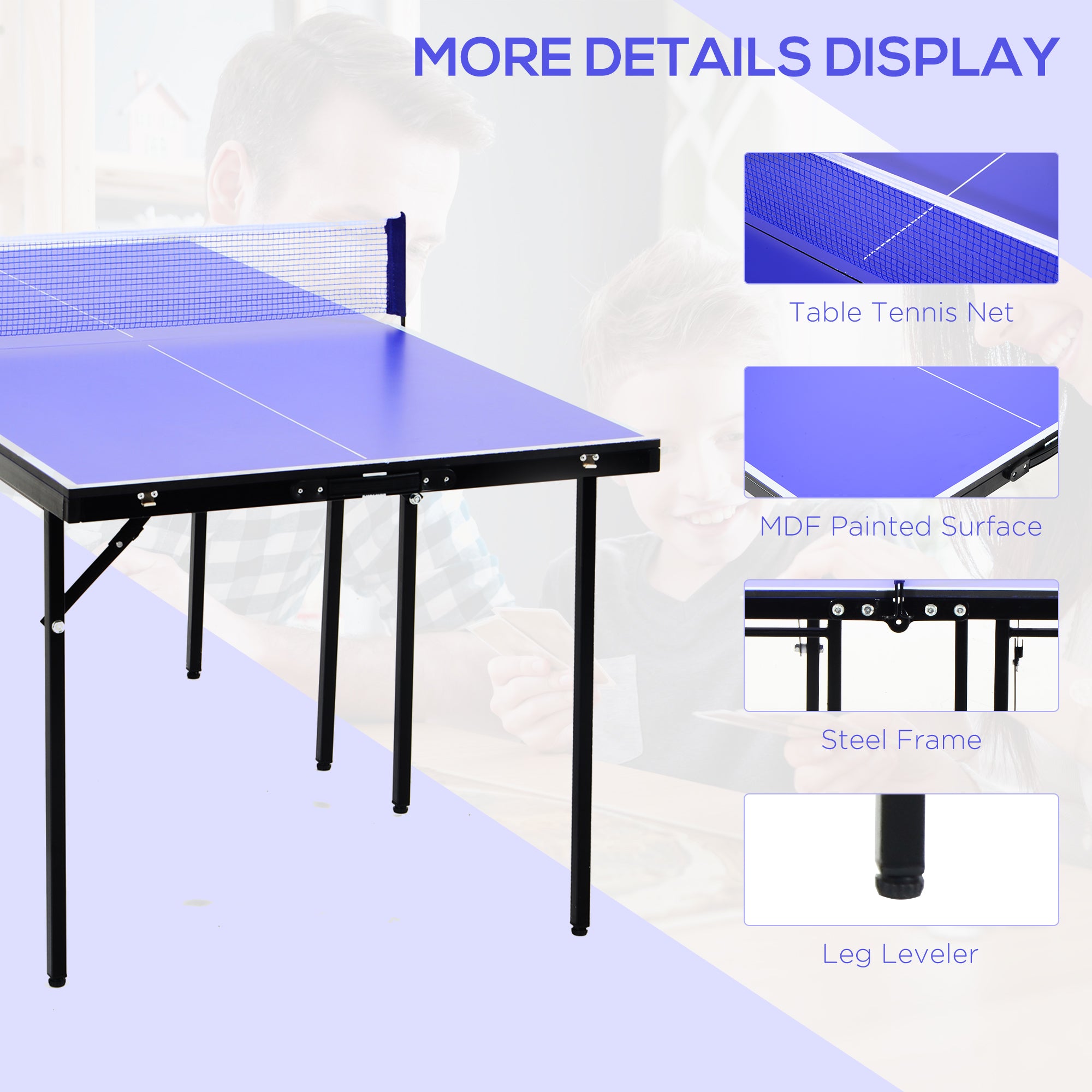 Folding Table Tennis Table, Portable Ping Pong Table with Side Handles, Net, Blue Game Tables at Gallery Canada