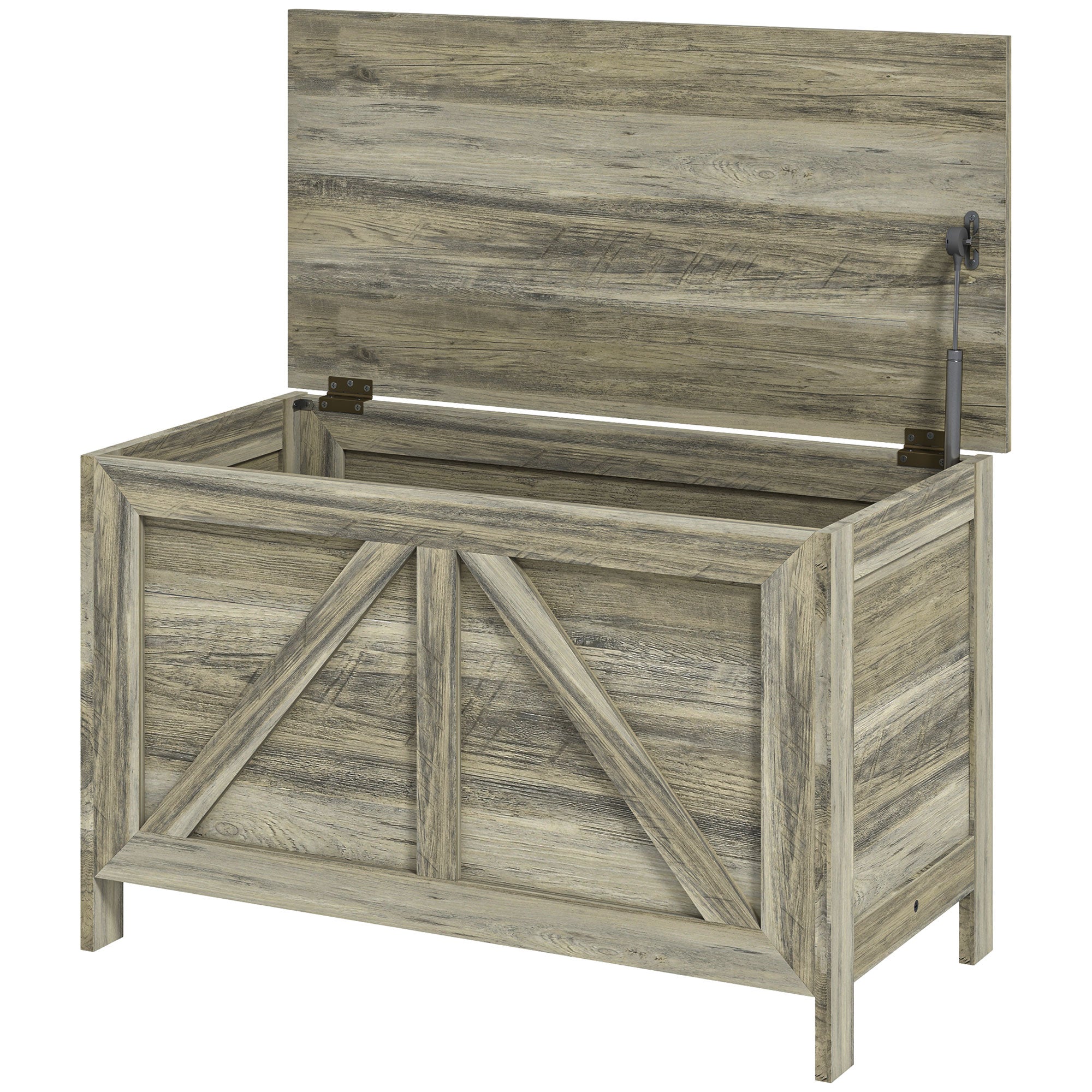 Storage Trunk Box Organizer with Farmhouse Panel, Safety Hinge to Open Up 100°, Grey Wood Grain Storage Cabinets Grey Wood Grain at Gallery Canada