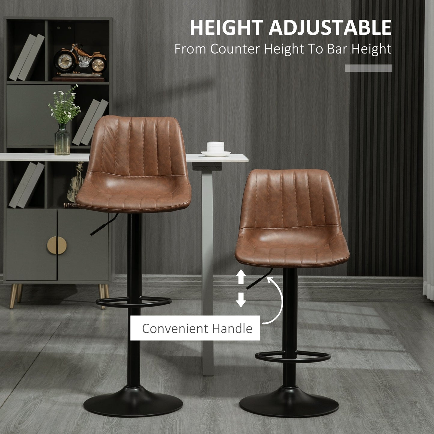 Swivel Bar Stools Set of 2, PU Leather Upholstered Counter Stools with Adjustable Height and Footrest for Kitchen Bar Stools   at Gallery Canada