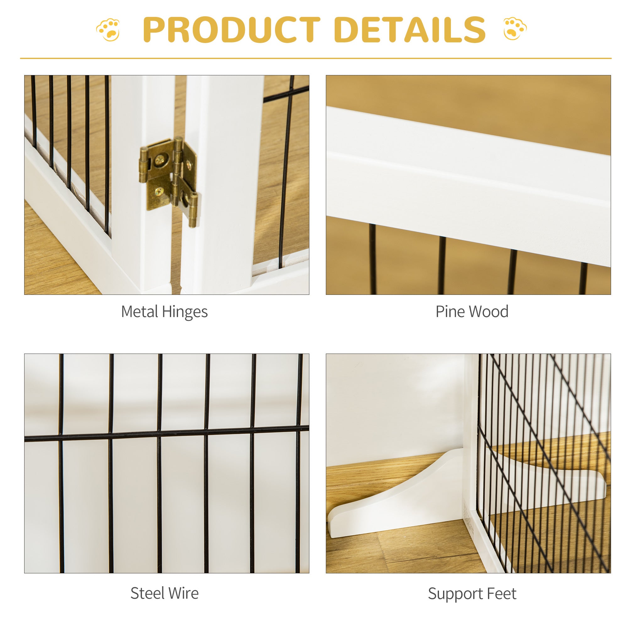 Wooden Freestanding Pet Gate w/ 2 Support Feet, White Houses, Kennels & Pens   at Gallery Canada