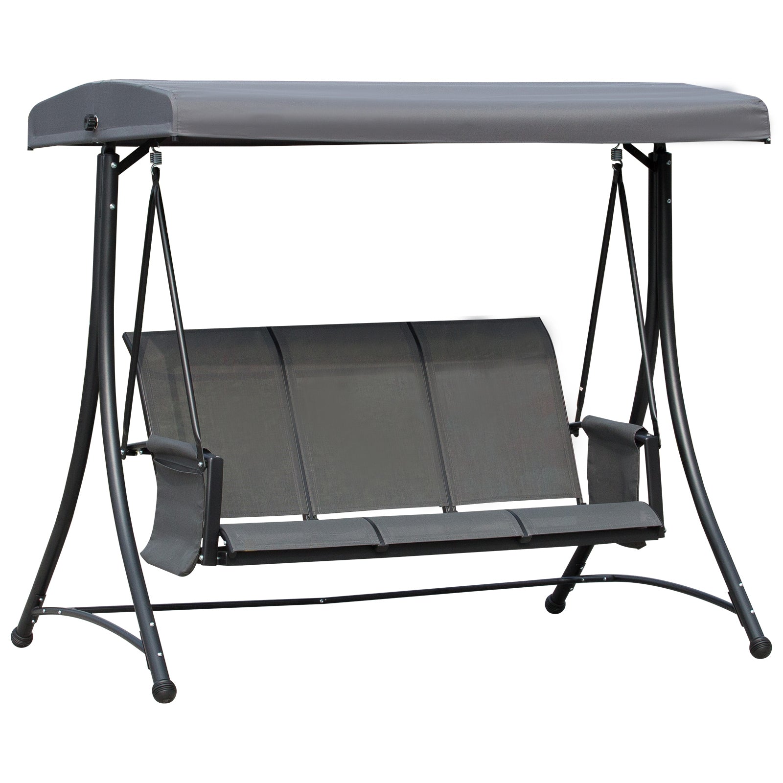 3 Person Porch Swing Outdoor Swing Chair with High Back Design, Side Pouches and Adjustable Canopy, Dark Grey Patio Swings with Stand Dark Gray, Black at Gallery Canada