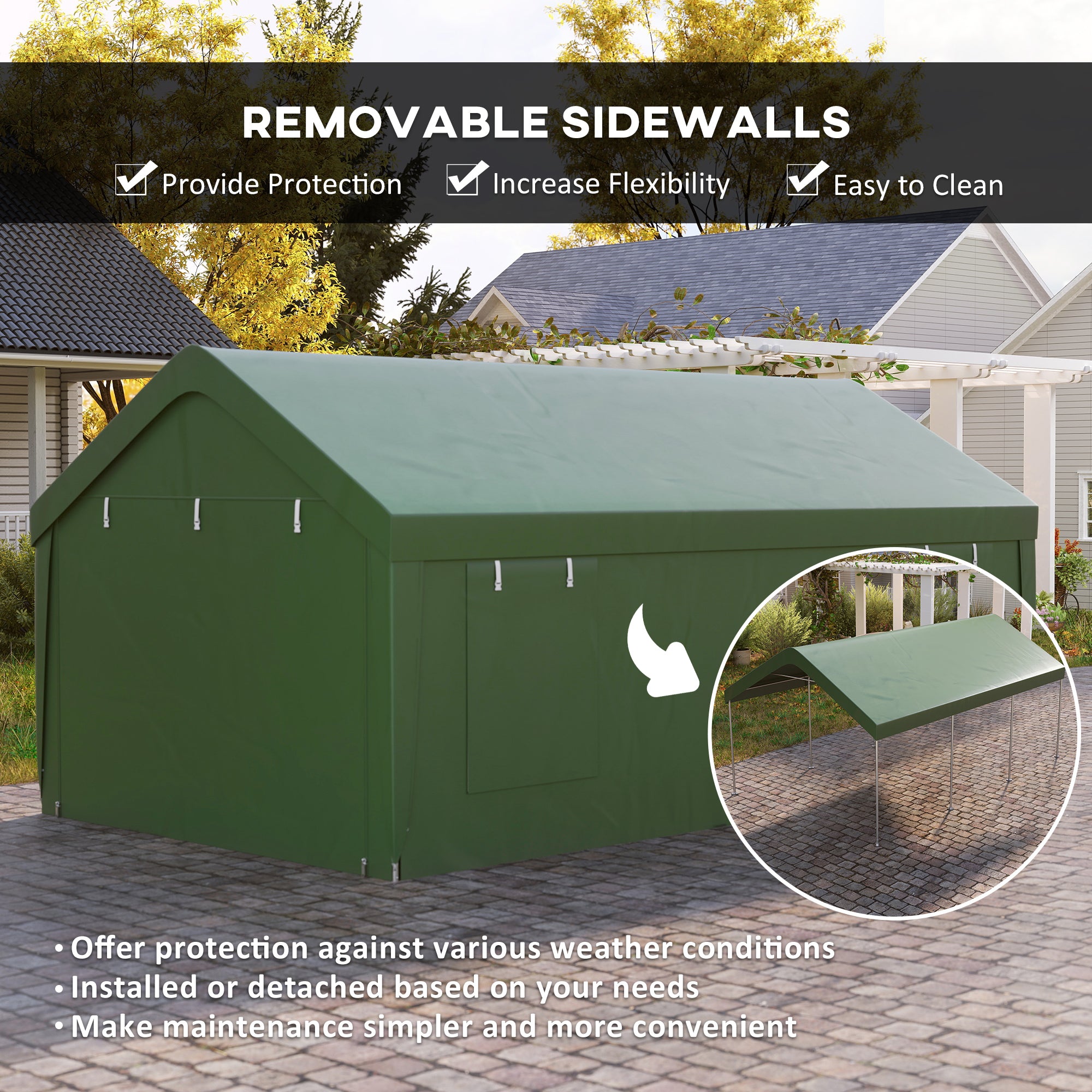 12 x 20ft Carport with 2 Roll-Up Doors, 4 Windows, Portable Garage with Removable Sidewalls for Car, Truck, Dark Green Car Shelters at Gallery Canada