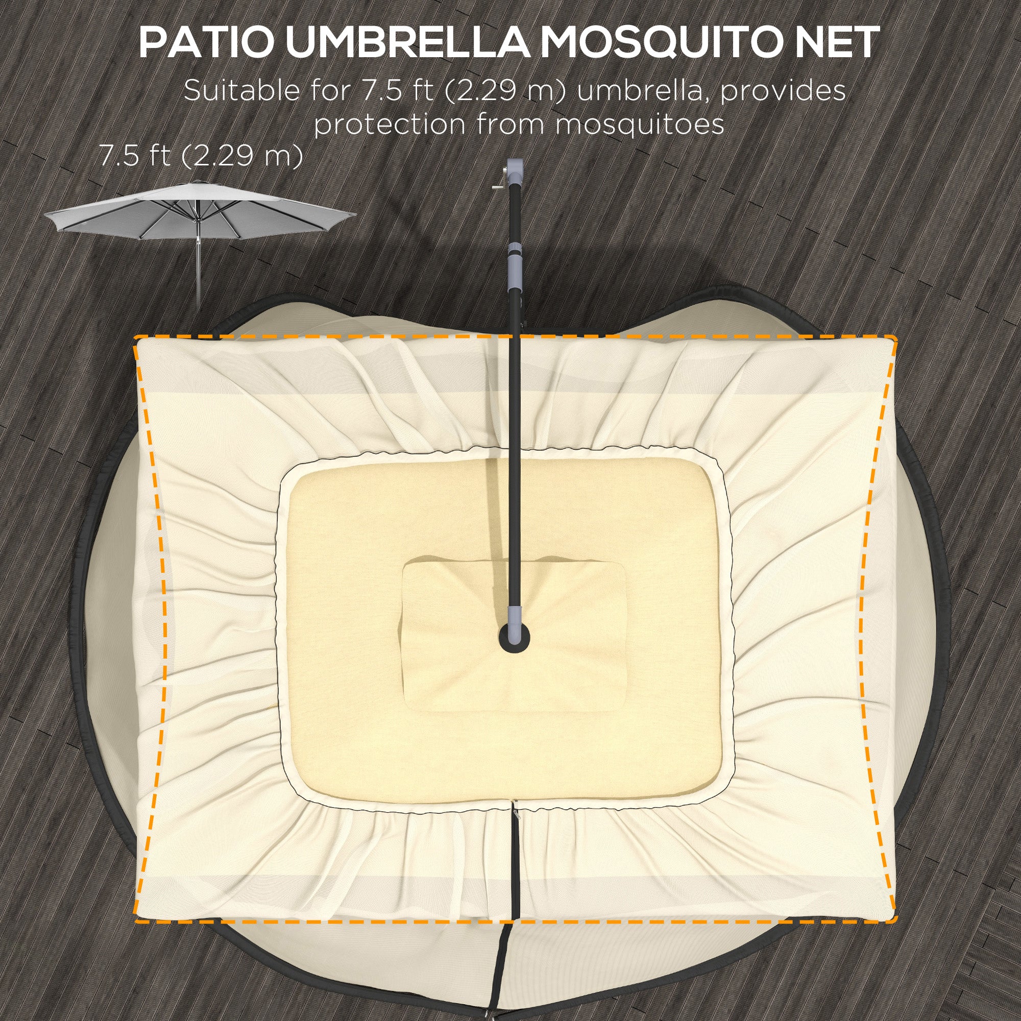 7.5FT Umbrella Table Screen Mosquito Bug Net, Garden Large Umbrella Cover Netting with Zippered Door, Black Gazebos at Gallery Canada