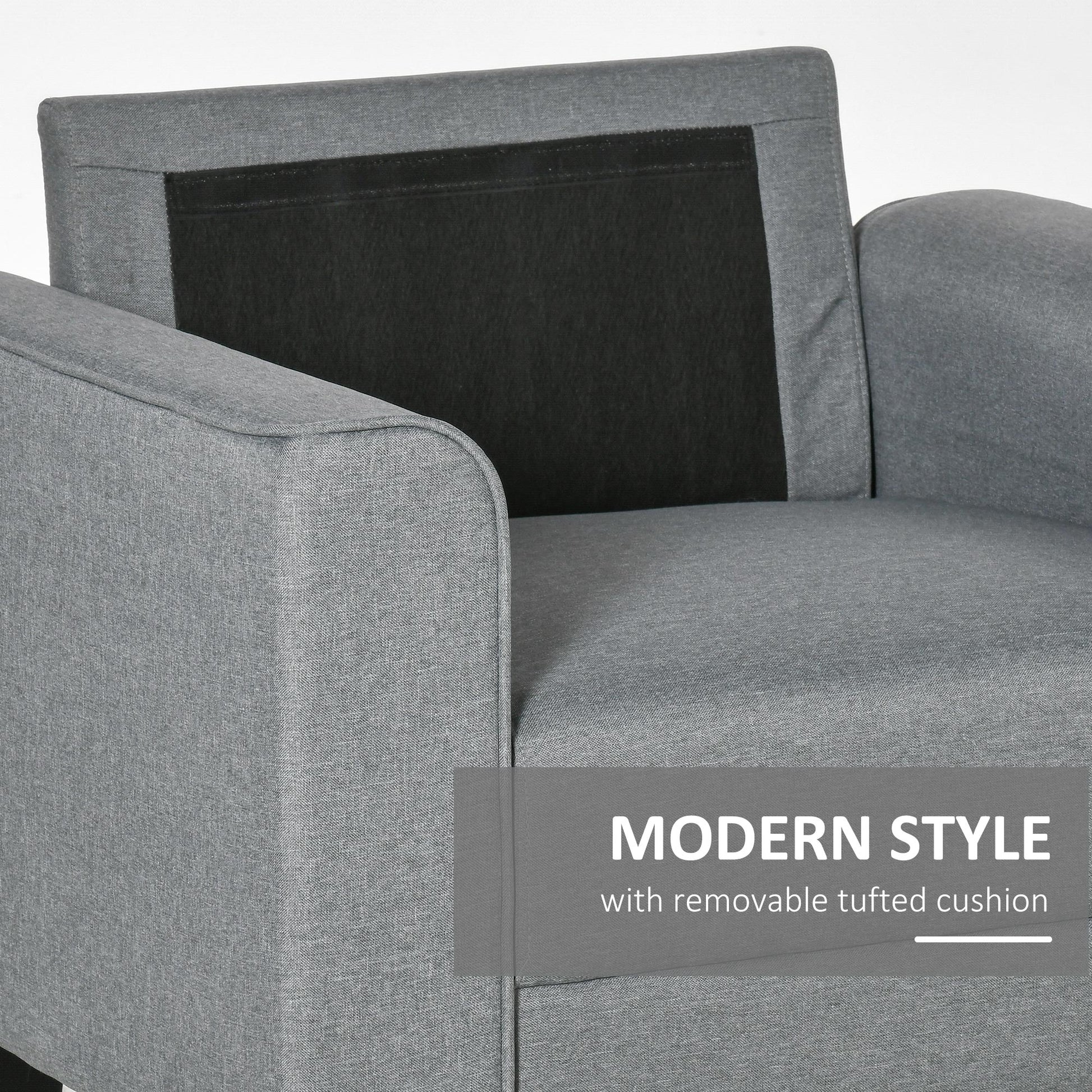 Modern Button Tufted Armchair with Rubber Wood Legs and Thick Padding, Grey Single Sofas   at Gallery Canada