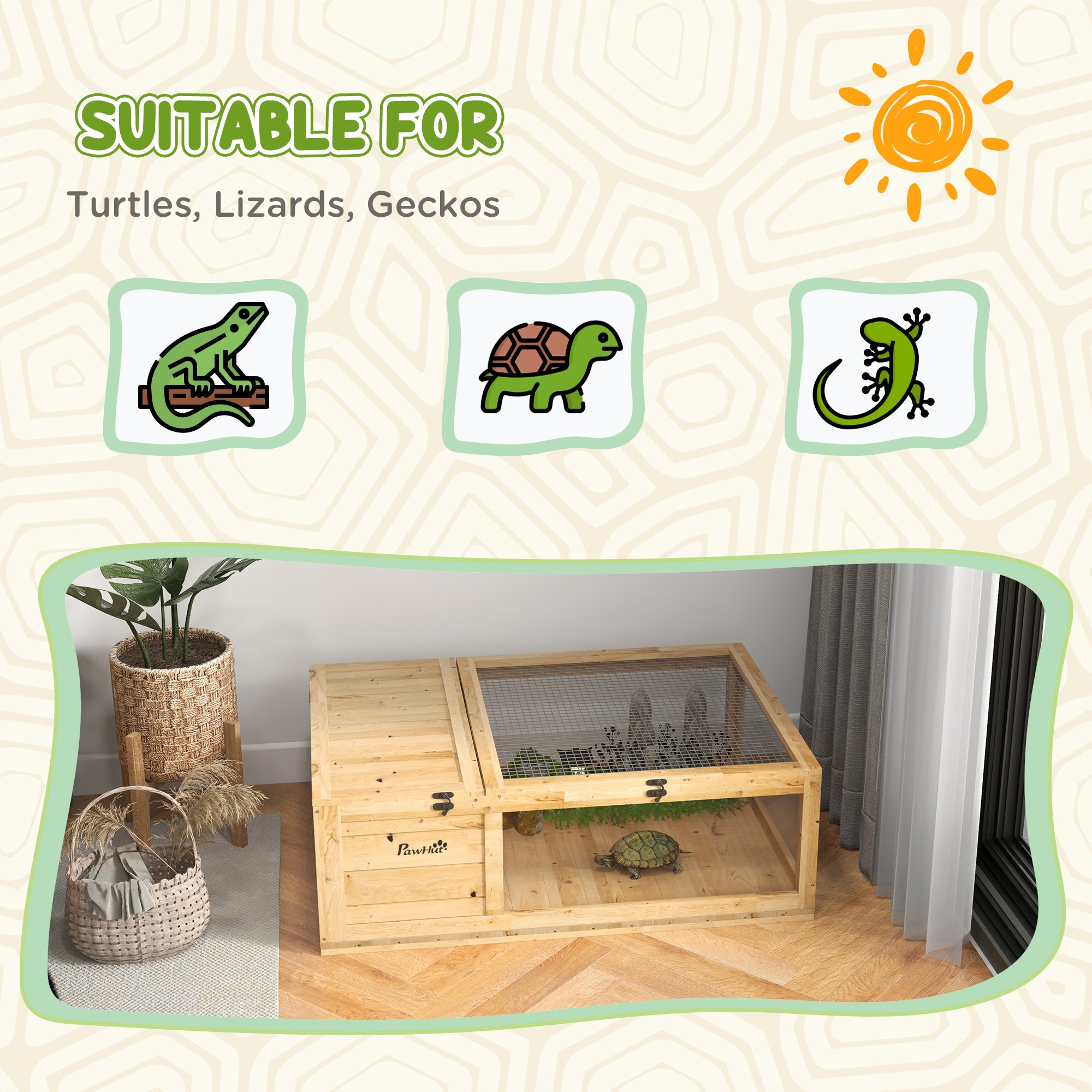 Wood Tortoise House for Lizards, Geckos, Indoor Outdoor Use, 35.8