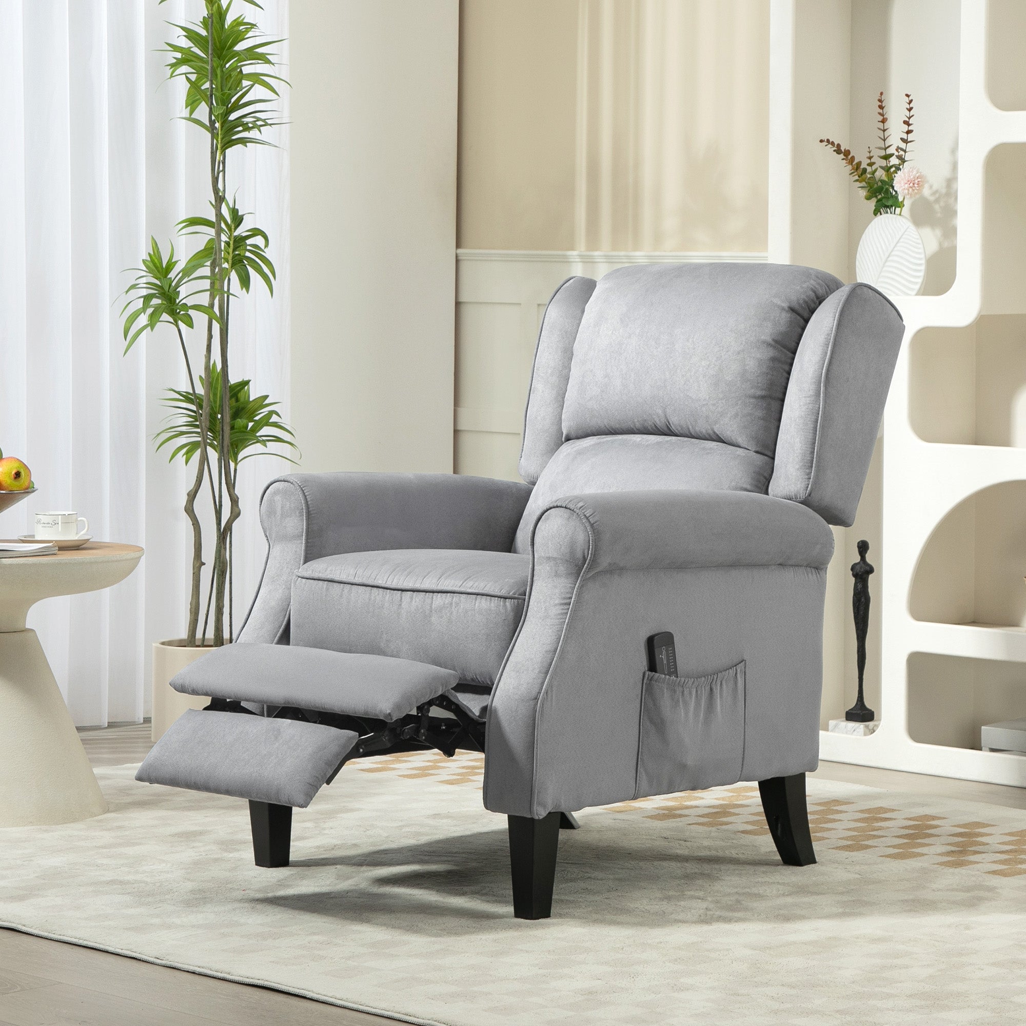 Push Back Recliner Chair, Vibration Massage Recliner for Living Room with Extendable Footrest, Remote, Pocket, Grey Single Sofas   at Gallery Canada