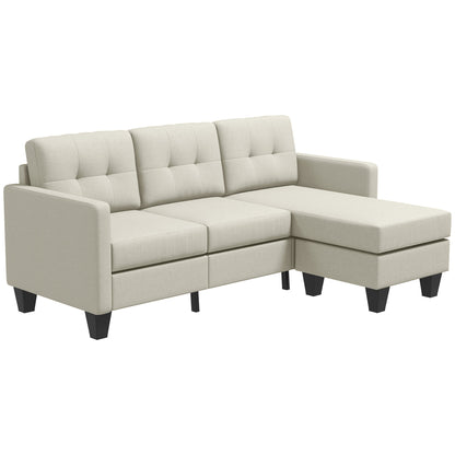 L-shaped Sofa, 3 Seater Sectional Couch with Ottoman, Corner Sofa with Thick Padded Cushion and Wood Legs, Beige 3-Seater Sofas   at Gallery Canada