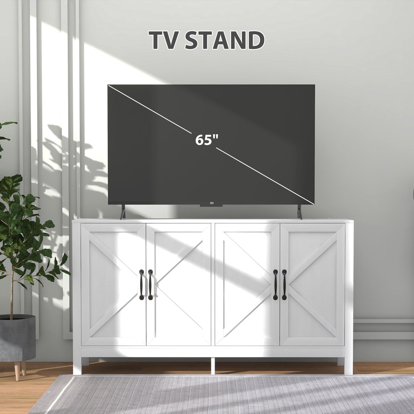 Sideboard Buffet, Storage Cabinet with Barn Door and Adjustable Shelf, TV Stand for TVs up to 65 Inches, White Bar Cabinets   at Gallery Canada