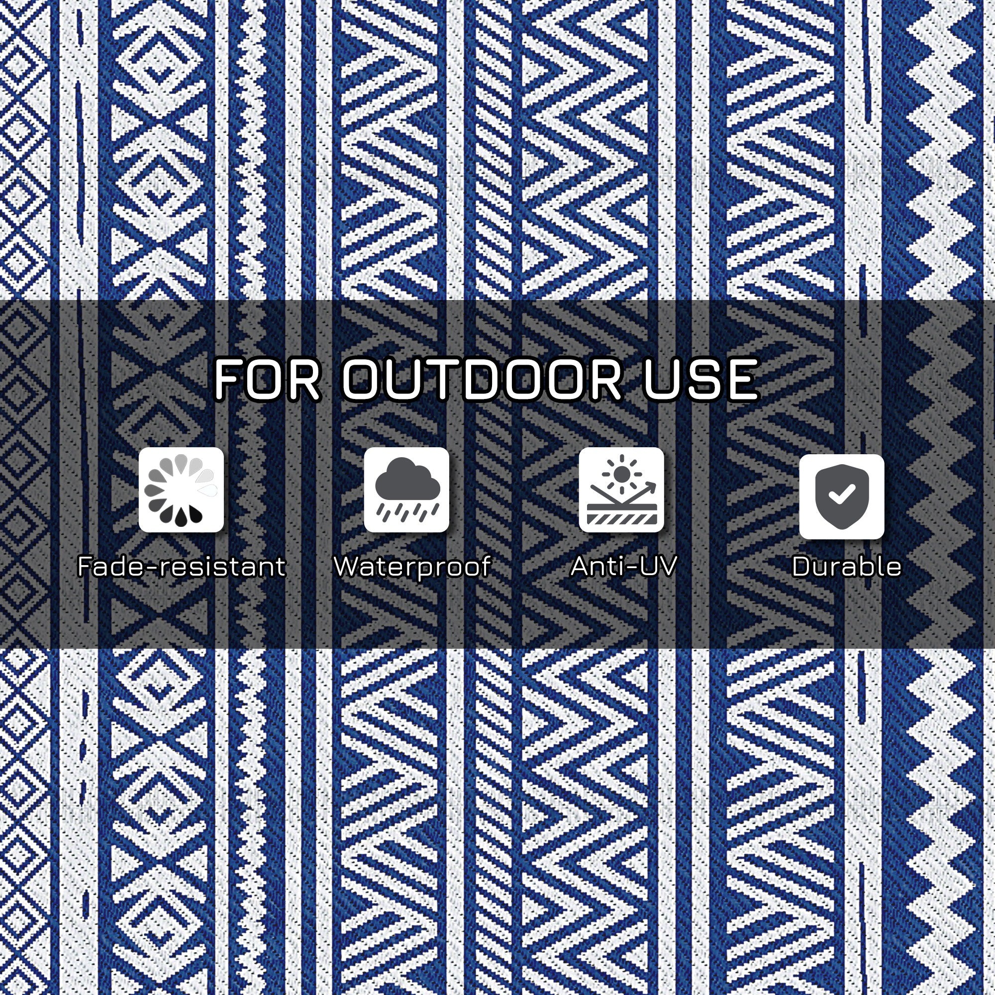 Reversible Outdoor Rug, Patio Floor Mat, 6' x 9' Plastic Rug for Backyard, Deck, Beach, Camping, Dark Blue and White Garden Decor at Gallery Canada