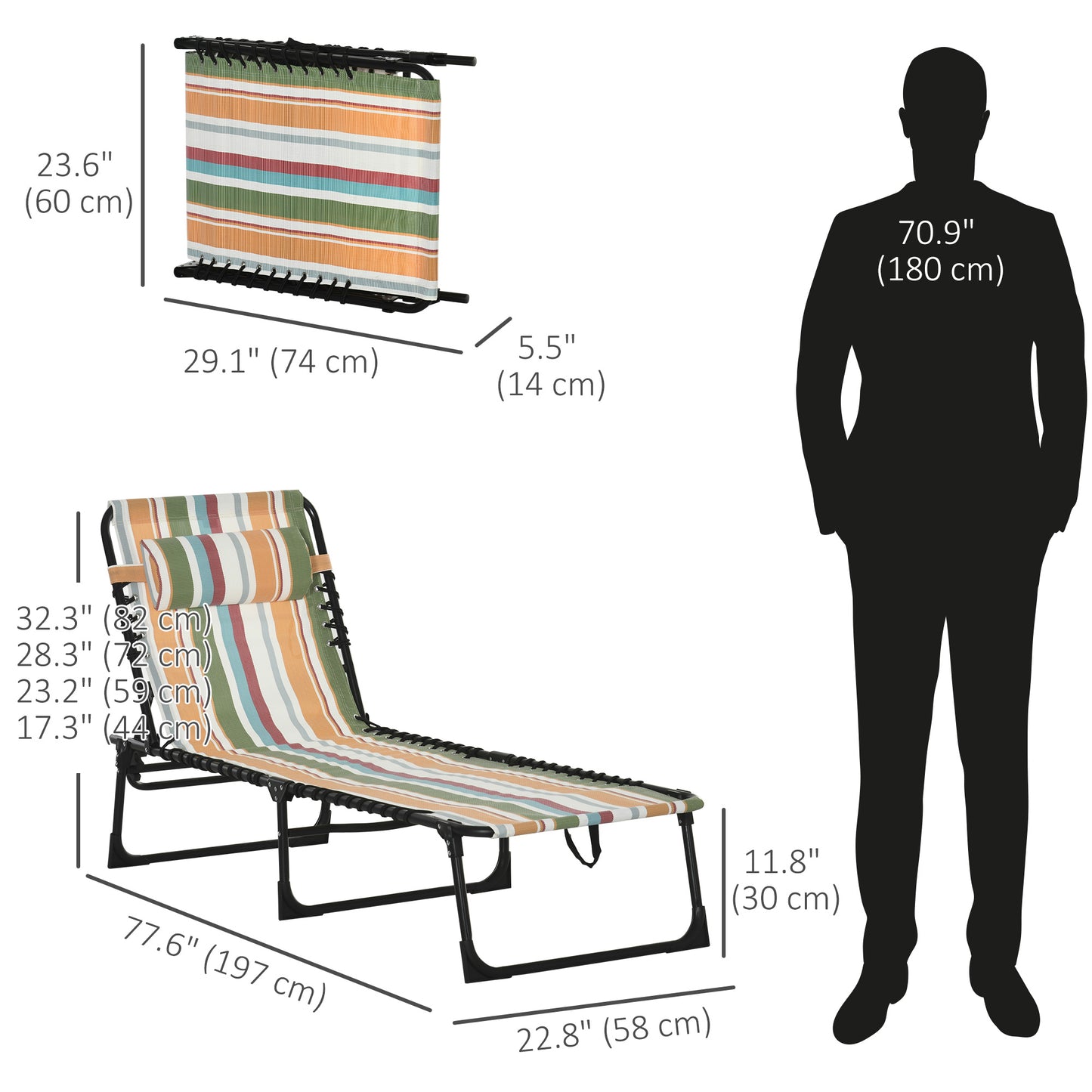 4-Level Adjustable Outdoor Folding Lounge Chair with Headrest, Multicolored Lounger Chairs   at Gallery Canada