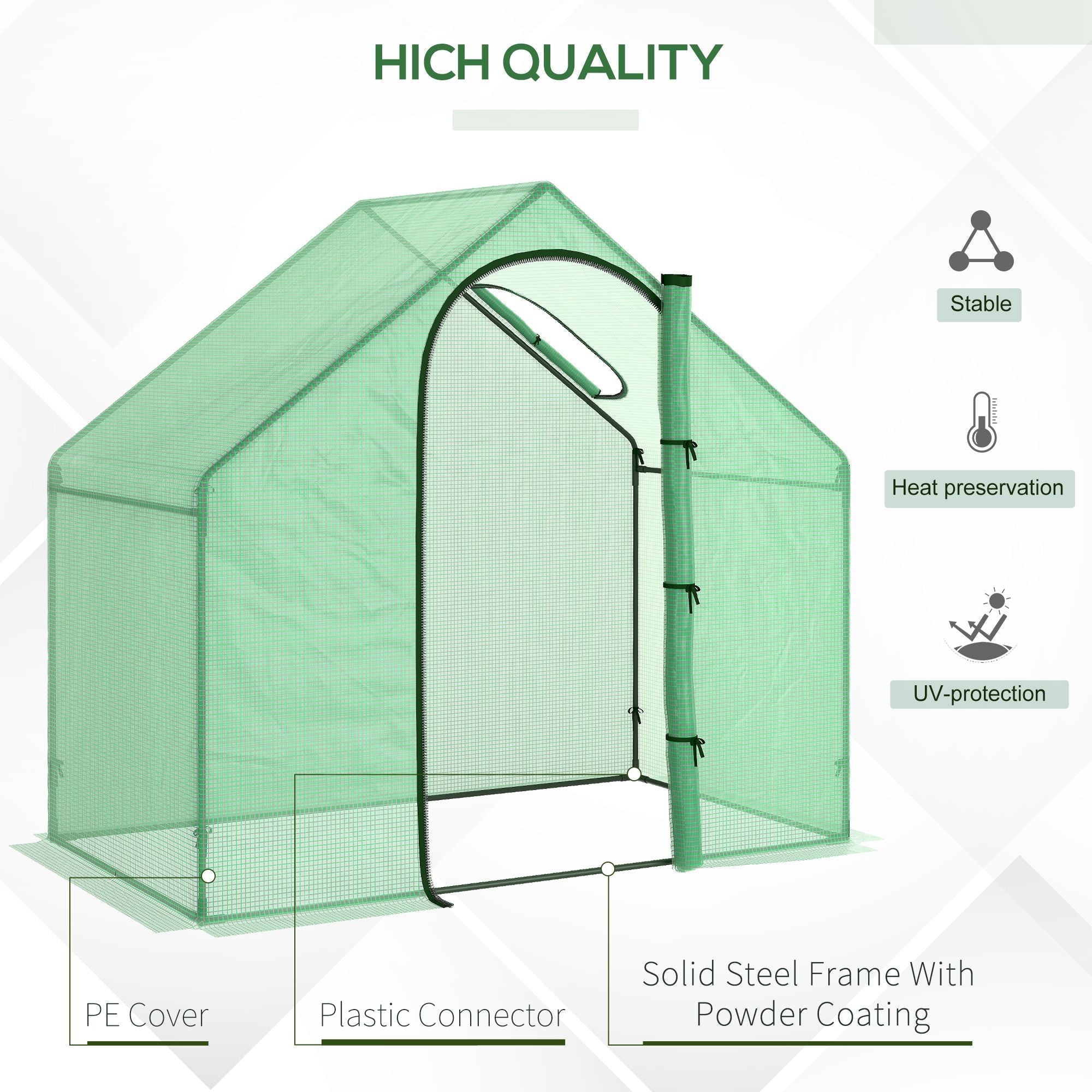 6x3.3x5.5ft Walk-in Greenhouse with Door & Window, Steel Frame, PE Cover, Green Walk In Greenhouses   at Gallery Canada