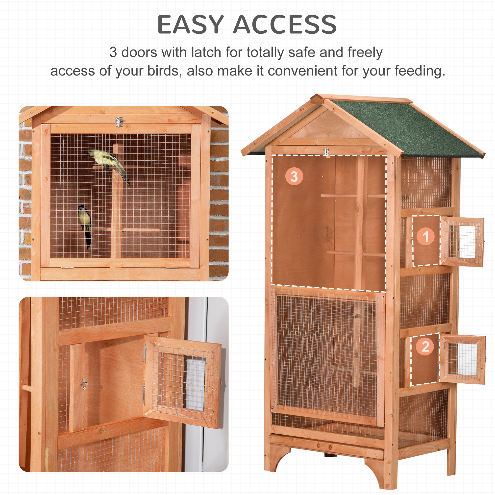 Wooden Bird Aviary Parrot Cage Pet Furniture with Removable Bottom Tray, 2 Doors, Asphalt Roof, 4 Perches, Orange Bird Cages   at Gallery Canada