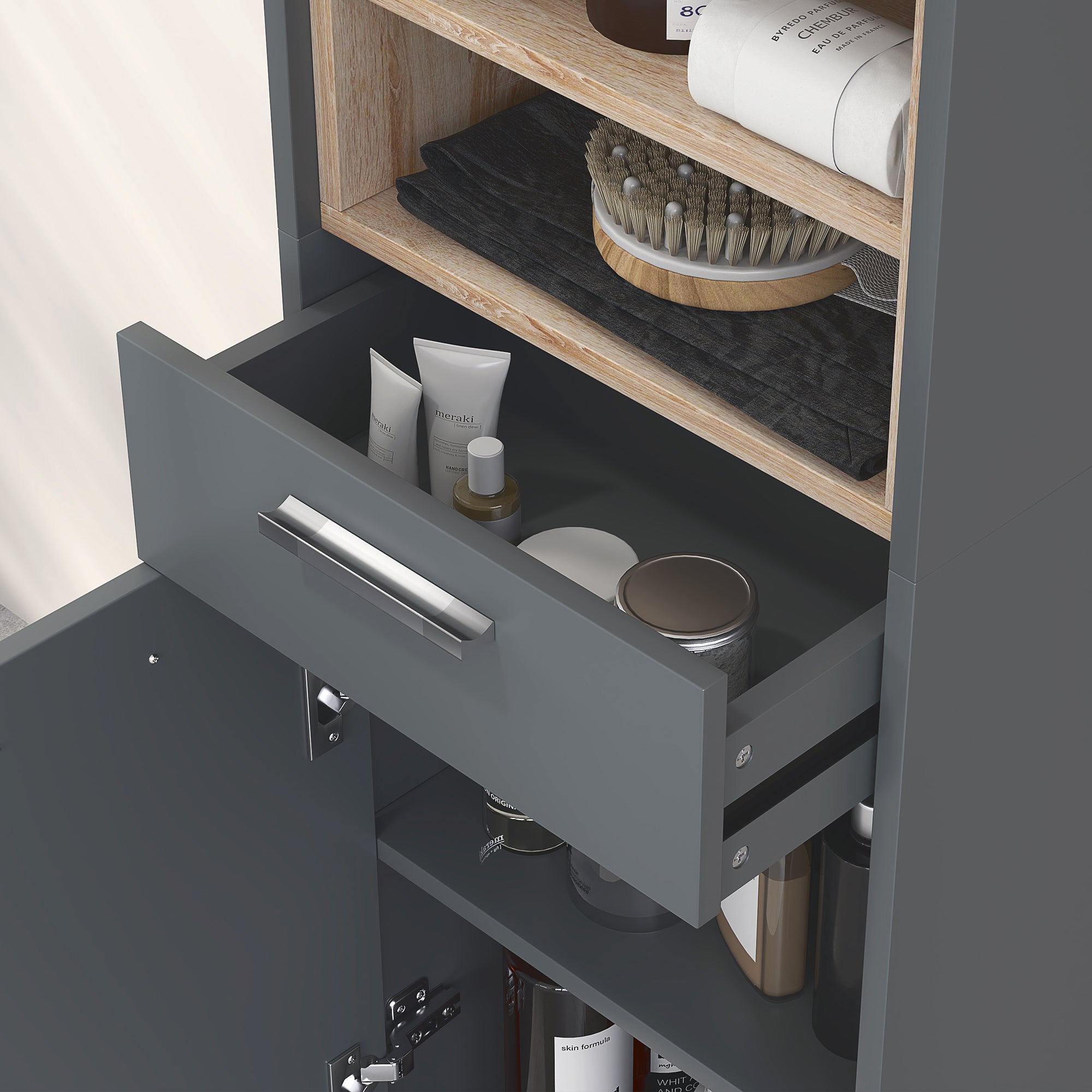 Tall Bathroom Storage Cabinet, Freestanding Bathroom Cabinet with Open Compartments, Double Doors and Drawer Bathroom Cabinets at Gallery Canada
