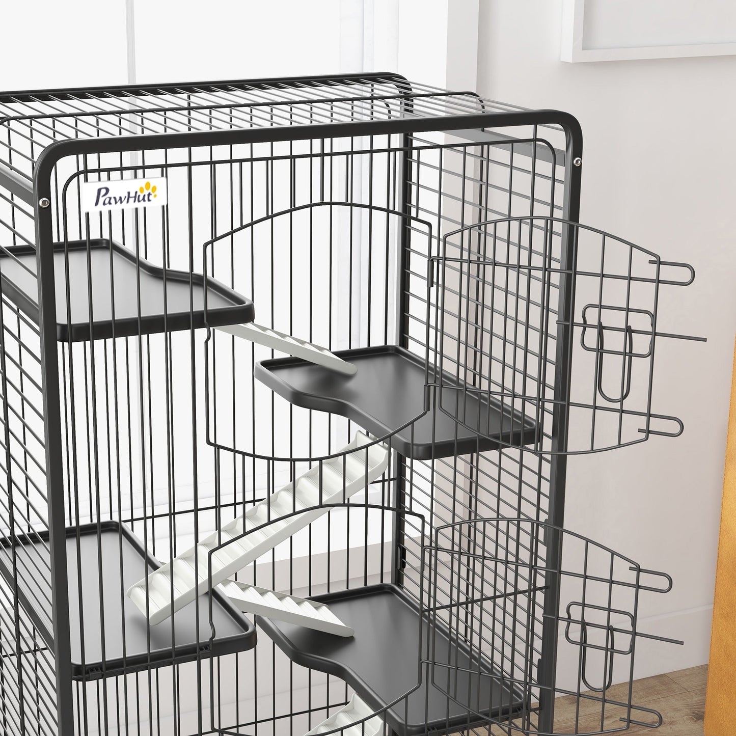 Rolling Small Animal Cage 51.6" Pet Rabbit Ferret Playpen, Animal Supply Kit Metal Black for Bunny, Pet Mink, Chinchilla Houses & Habitats   at Gallery Canada