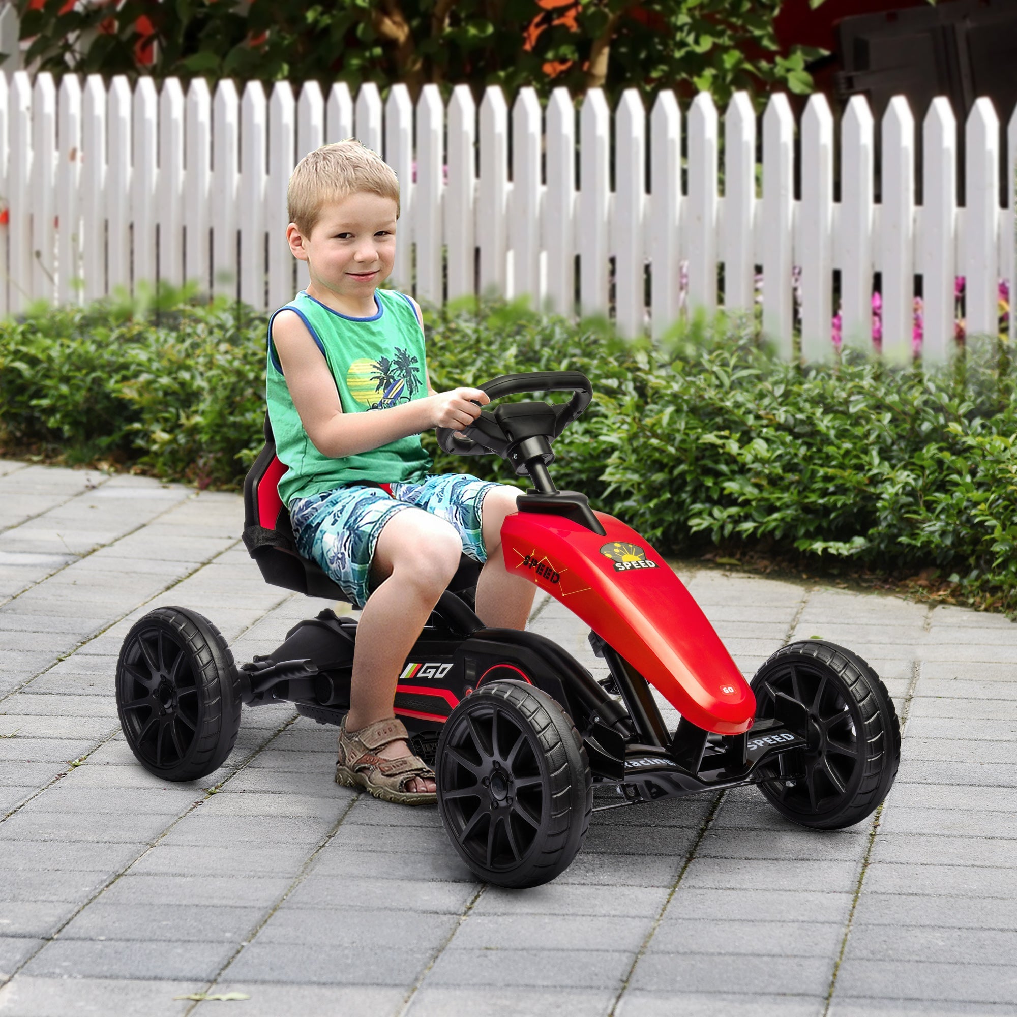 Pedal Go Kart for Kids, Pedal Car with Swing Axle, Adjustable Bucket, Handbrake, 4 EVA Wheels Powered Ride, Indoor Foot Racer, for 3-8 Years Old, Red Pedal Go Karts for Kids   at Gallery Canada