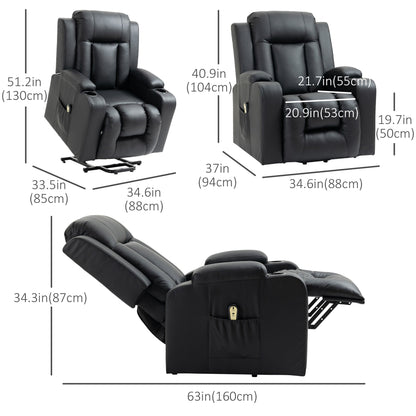 Electric Power Lift Chair, PU Leather Recliner Sofa with Footrest, Remote Control and Cup Holders, Black Electric Power Lift Chairs   at Gallery Canada