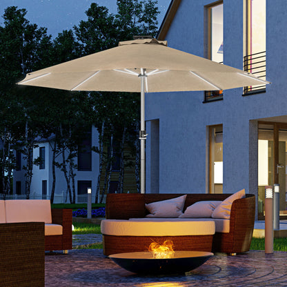 LED Patio Umbrella, Lighted Deck Umbrella with 4 Lighting Modes, Solar &; USB Charging, Khaki Sun Umbrellas   at Gallery Canada