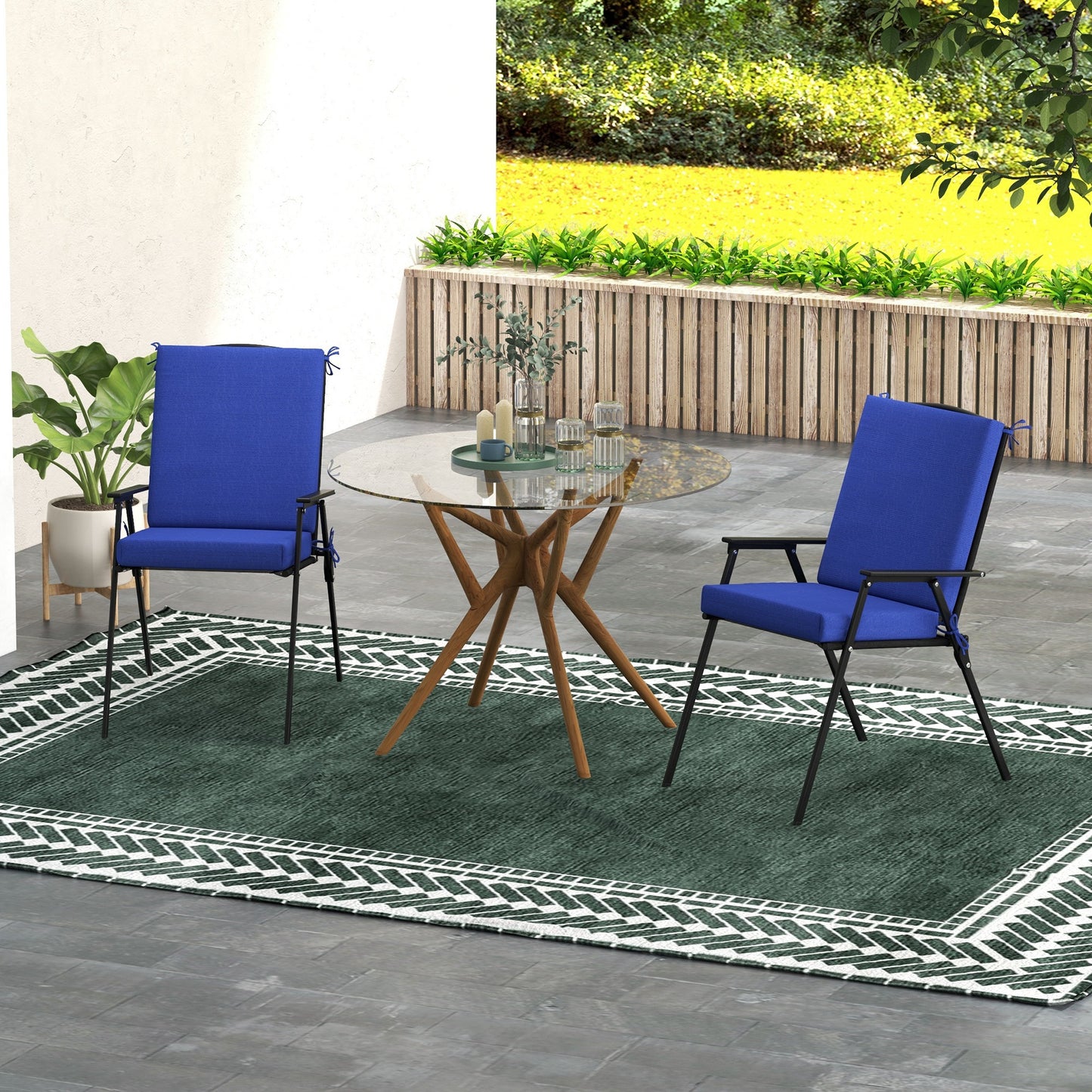 Outdoor Cushions Set of 2 for Dining Chairs, Outdoor Seat Cushions with Back, Fade-Resistant Yarn-Dyed Polyester, Navy Patio Chair Cushions   at Gallery Canada